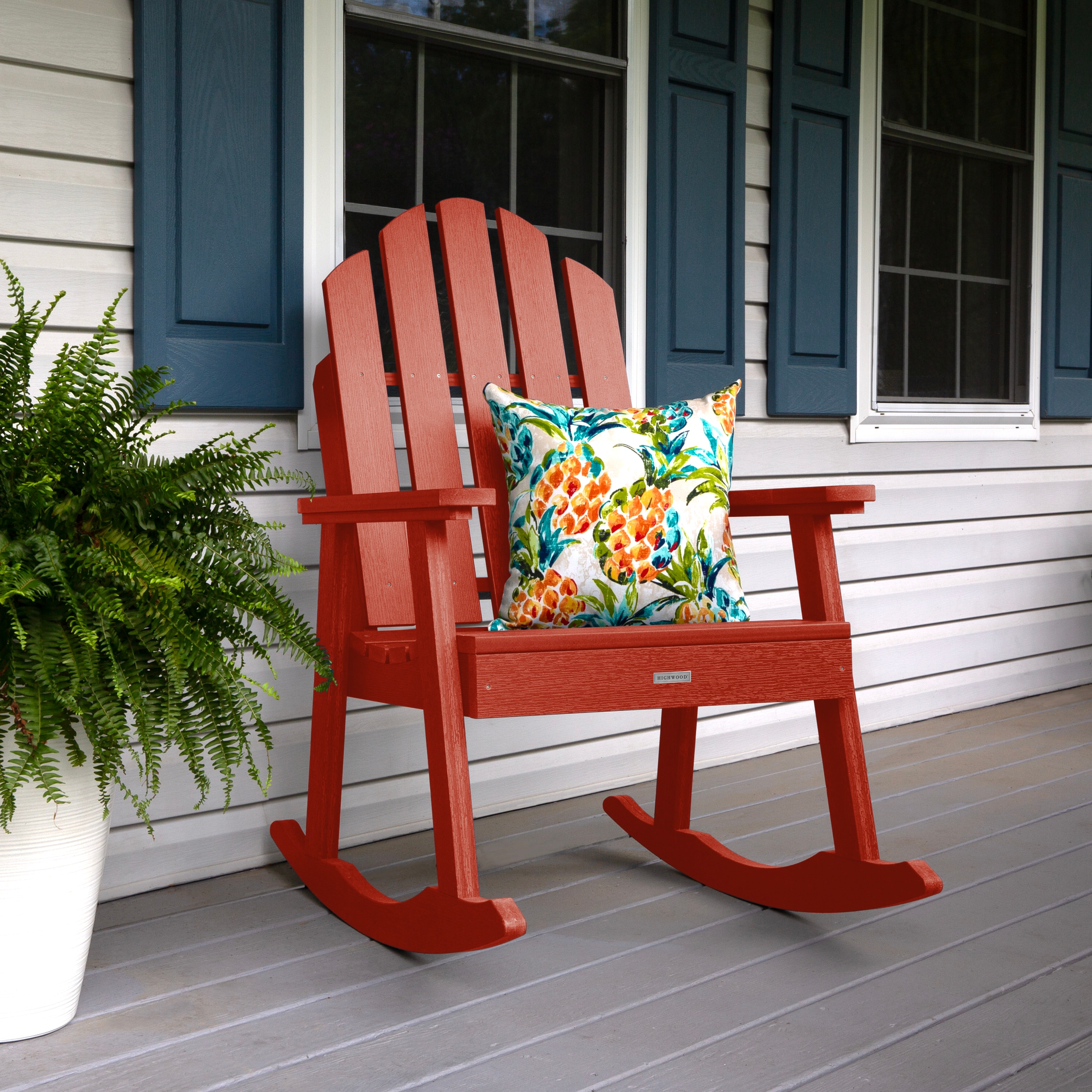 highwood AD-RKCH3-RED The Classic Westport Rustic Red Poly-lumber Frame Rocking Chair with Slat Seat