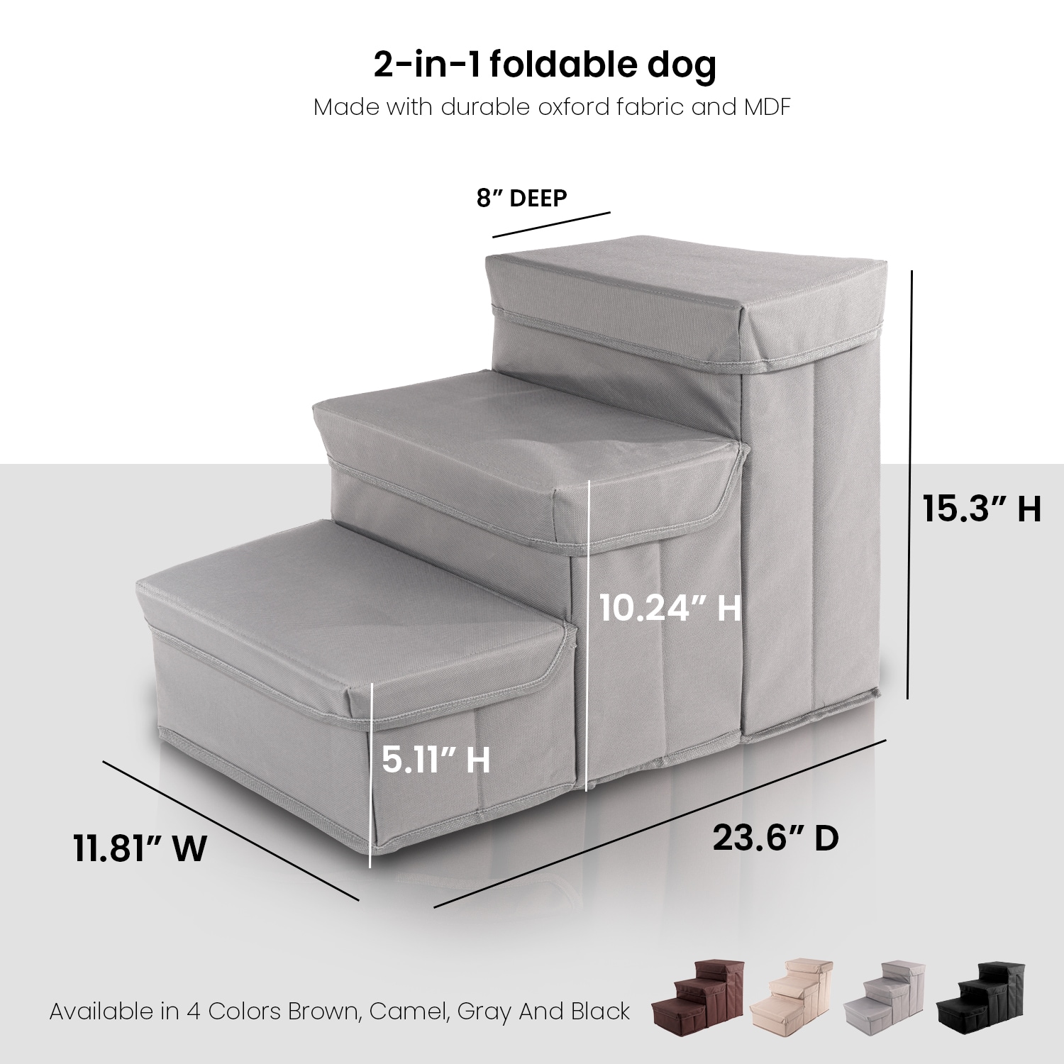 Gray Padded Foldable Pet Steps with Storage