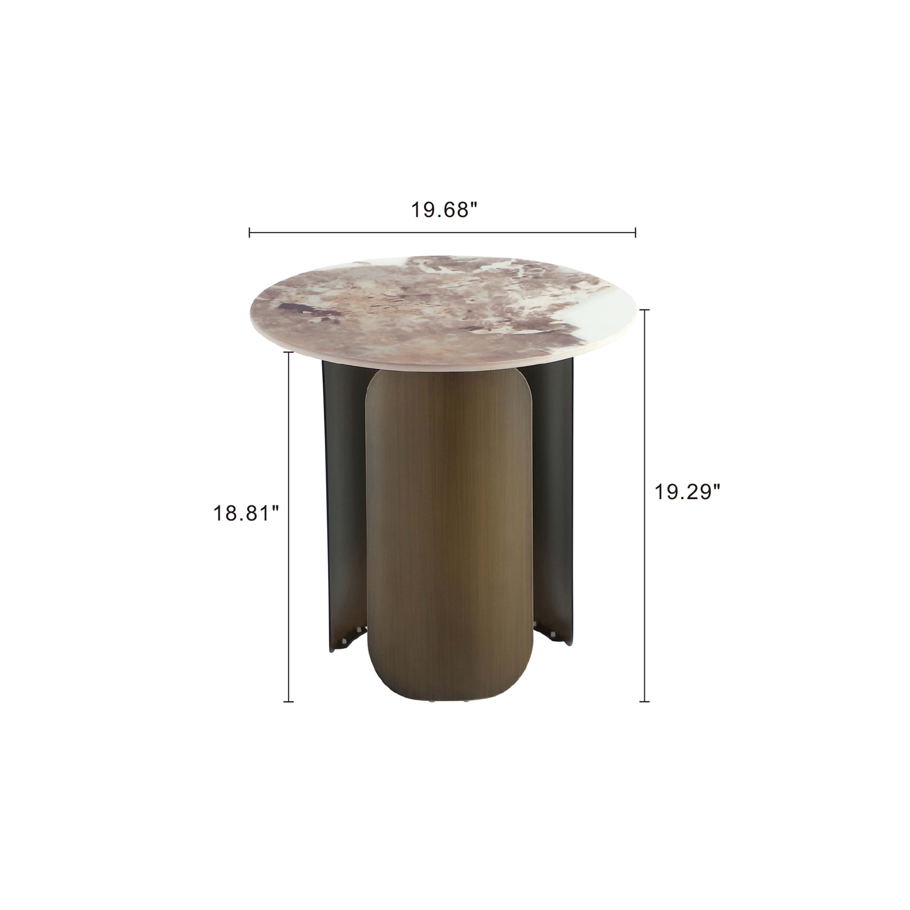 Monica Round Sintered Stone and Gold Metal End Table