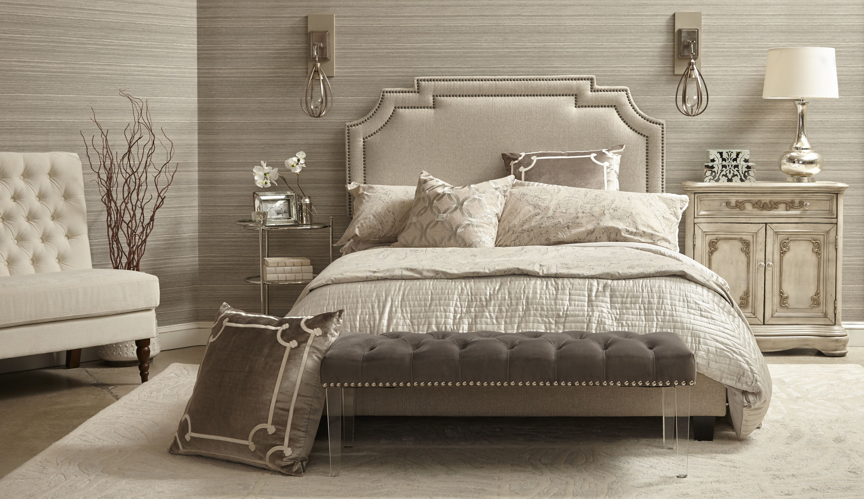 HomeFare DS-D107005-579 Modern Warm Gray Accent Bench 49-in x 17.75-in x 18-in