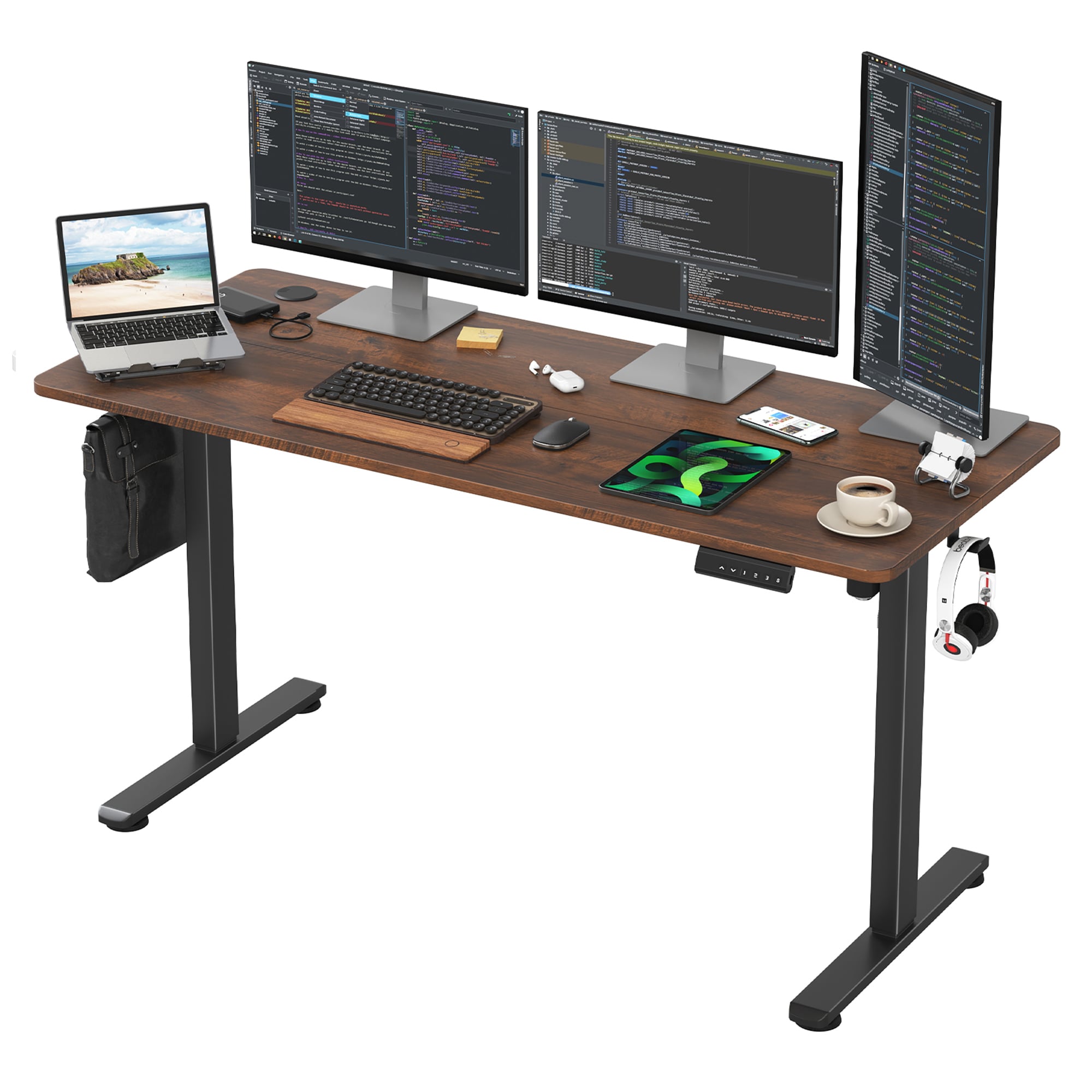 Misty Moon - 55x24 Inch Sit Stand Home Office Desk 28-47 Inch Adjustable Height with Power Strip ...