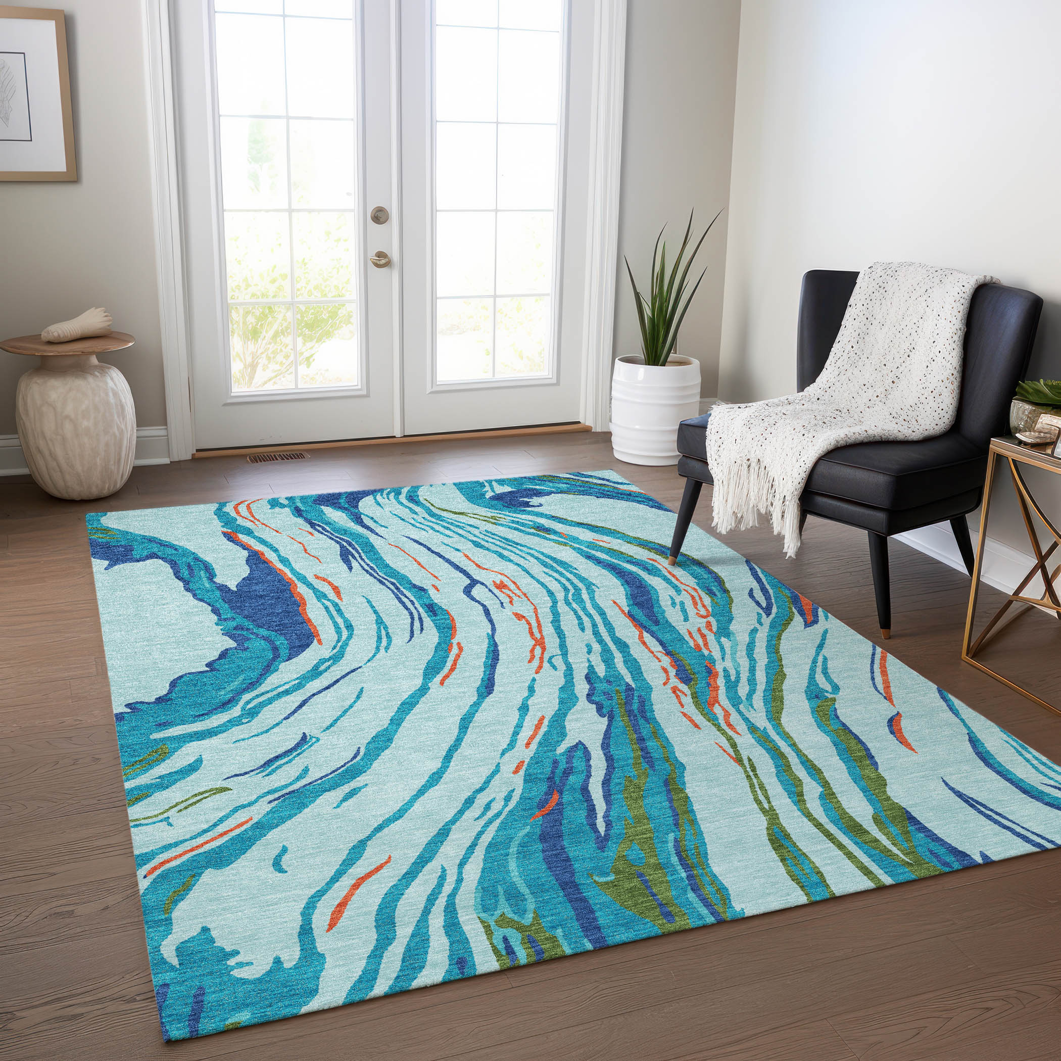 Addison Rugs ACN1037BU3X5 Chantille ACN1037BU 3 x 5 (ft) Polyester Blue Rectangular Indoor/Outdoor Geometric Machine washable Area rug