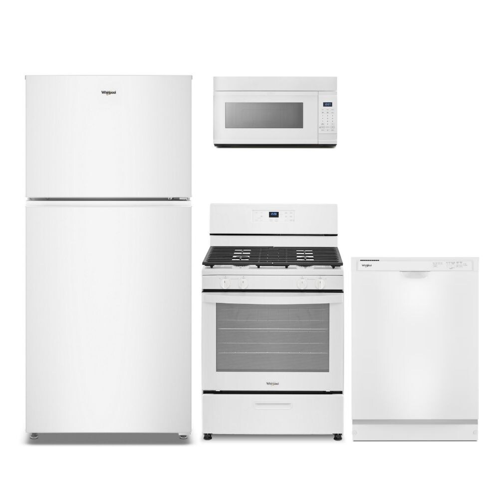 Whirlpool 19.3-cu ft Top-Freezer Refrigerator & 30-in Freestanding Gas Range 4pc White Suite
