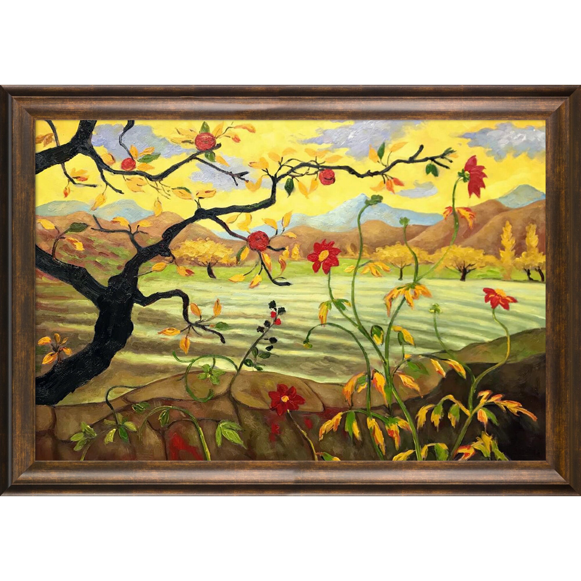La Pastiche 688576858180 Apple Tree With Red Fruit Paul-Elie Ranson Bronze Wood Framed 29-Inches H x 41-Inches W Landscape Canvas Hand-Painted Painting