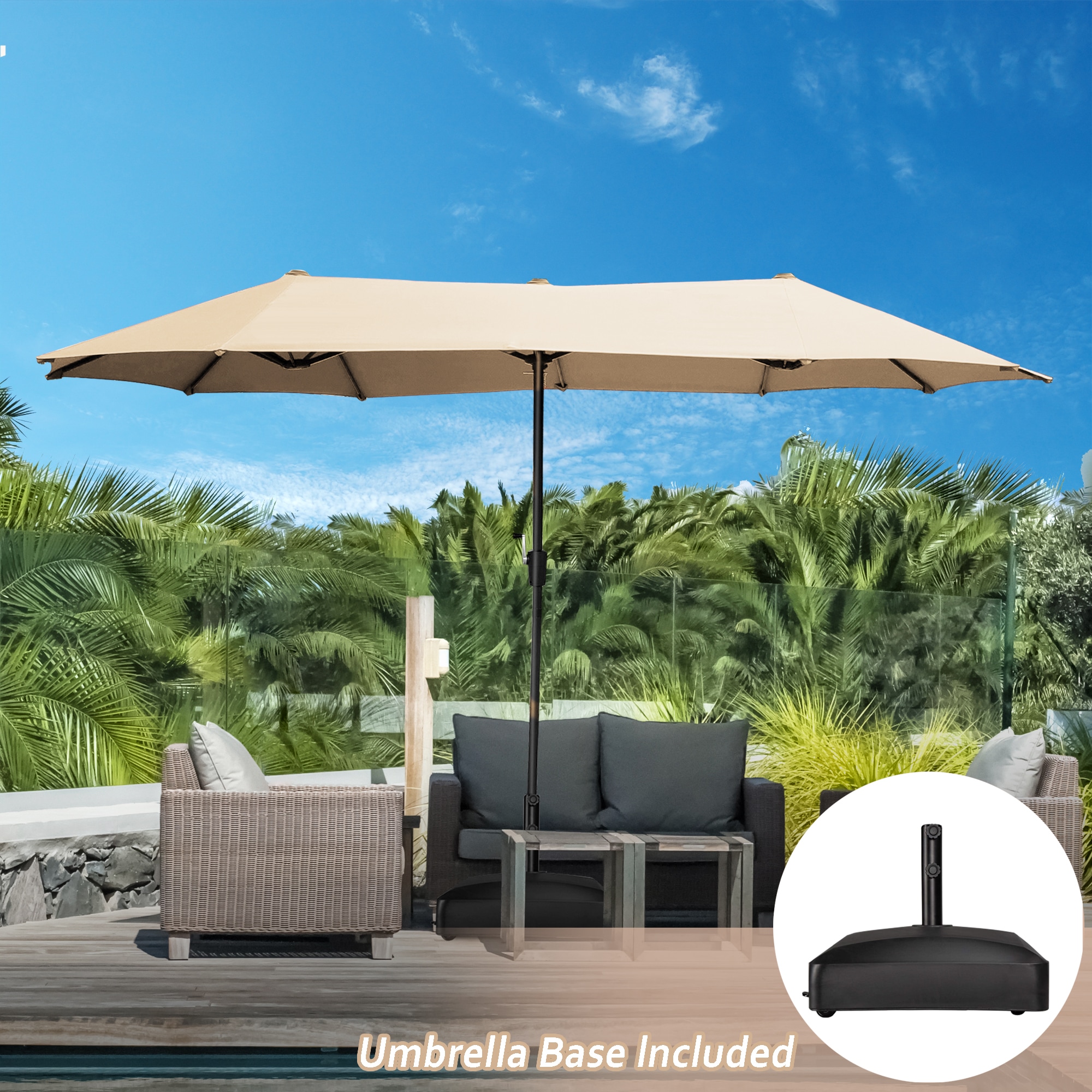 Fun Orange FUN11HW10 13-ft Steel Beige No-tilt Market Patio Umbrella with Base