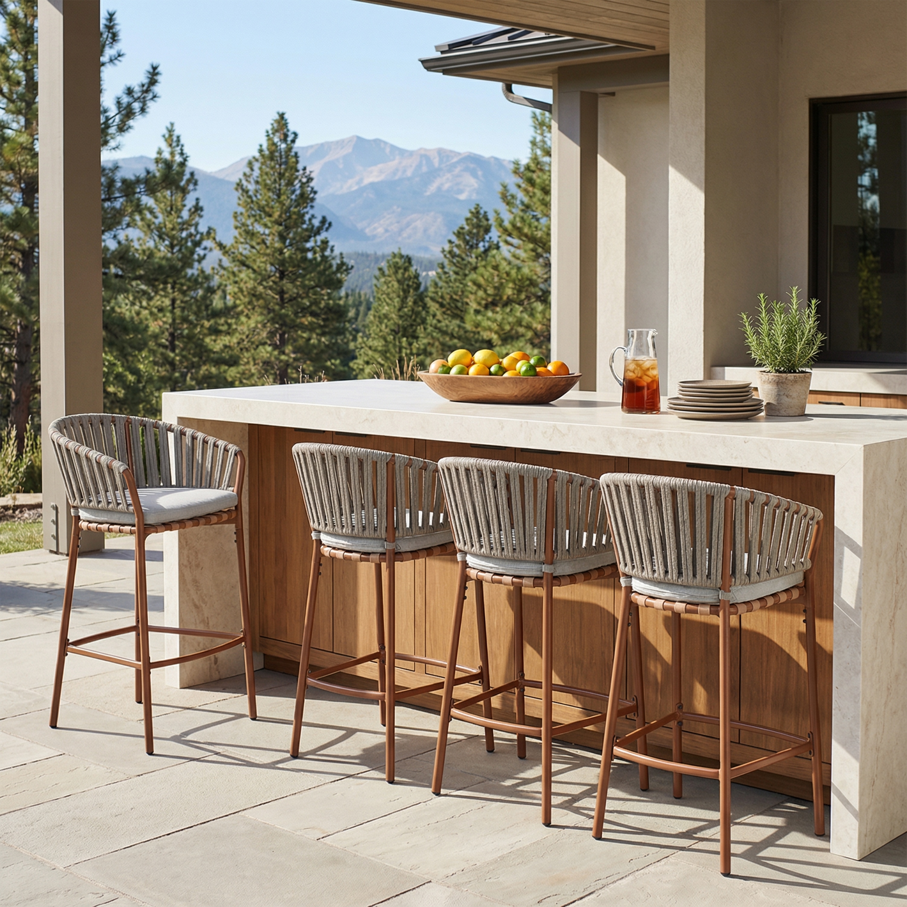Christopher Knight Home Set of 4 Teak and Beige Rope Outdoor Barstools