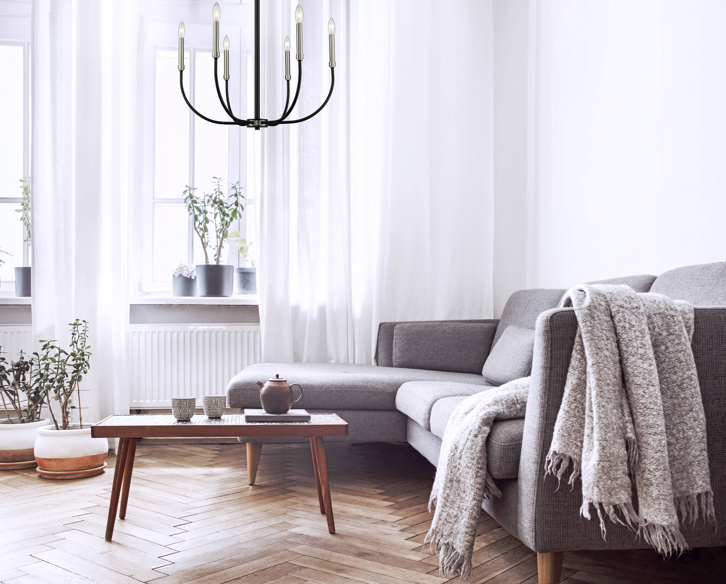 Matte Black and Brushed Nickel 6-Light Candelabra Chandelier