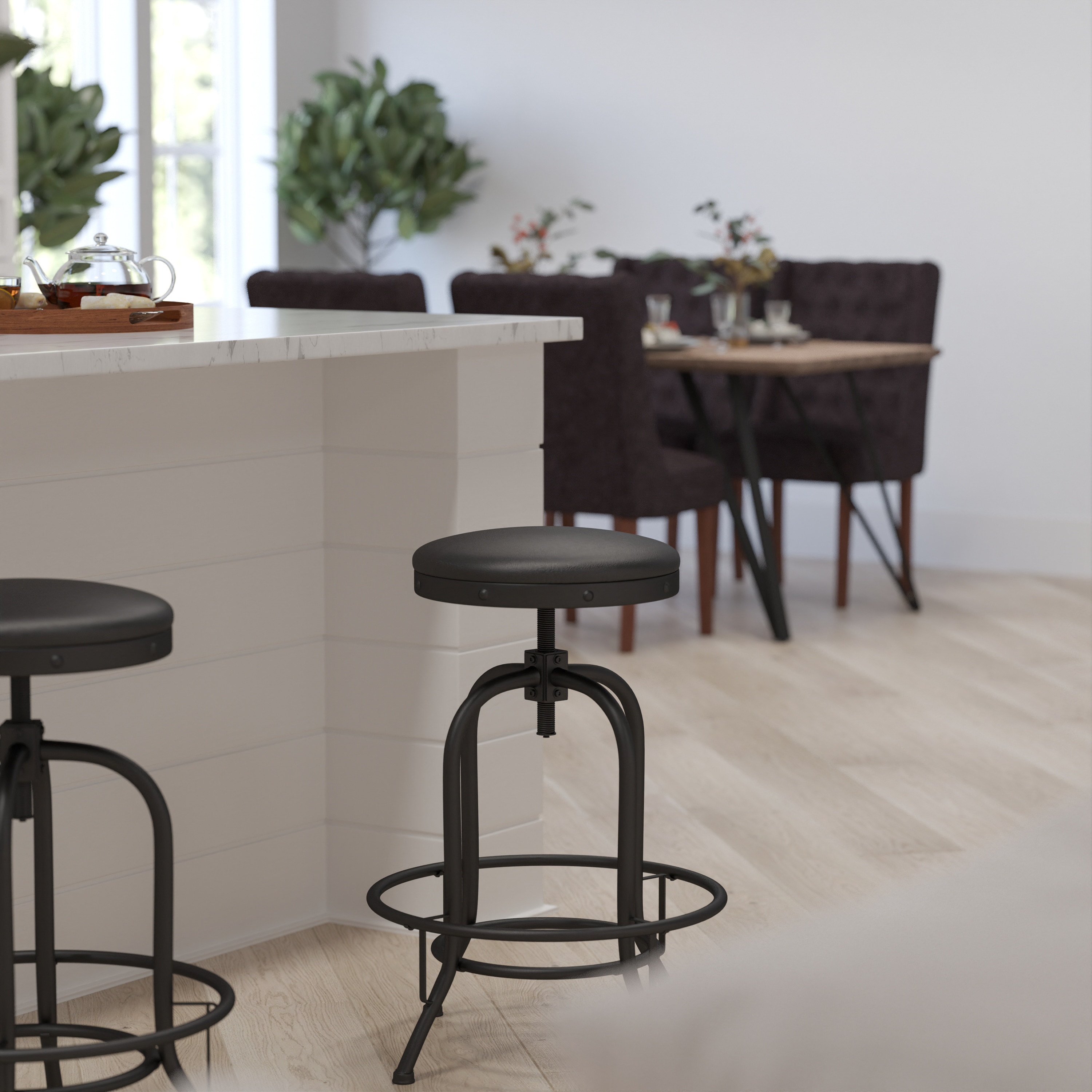 Merrick Lane - Adrienne Barstool Contemporary Black Faux Leather Backless Stool with Swivel Seat ...