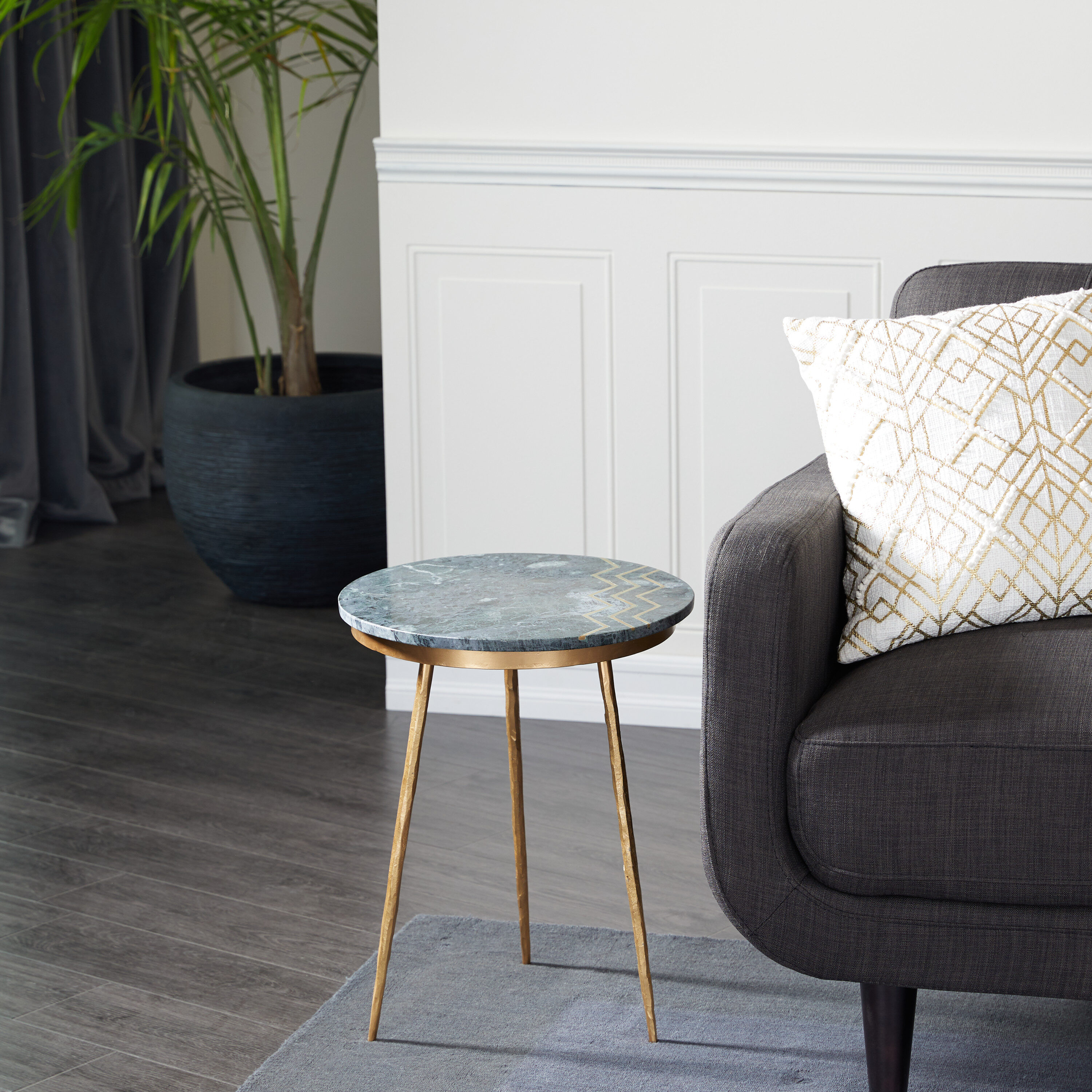 Grayson Lane 94938 16-Inches W x 20-Inches H Green Marble Top with Gold Legs Granite/Marble Round Modern End Table