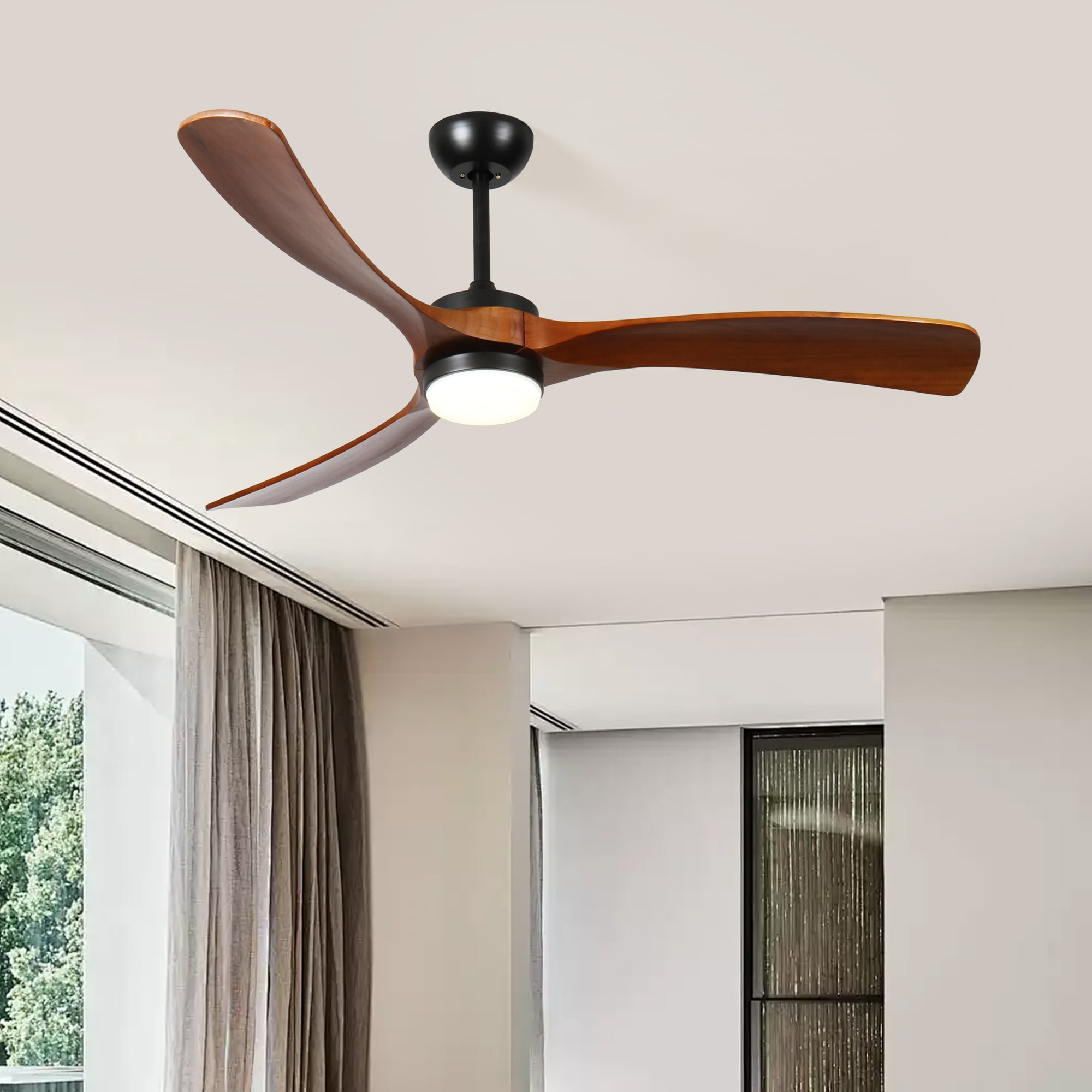 Yardreeze ALHW2878001 52-in Color-Changing Integrated LED Outdoor Black with Brown Blades Plug-in Ceiling Fan With Light - Remote Included ( 3 -Blade )