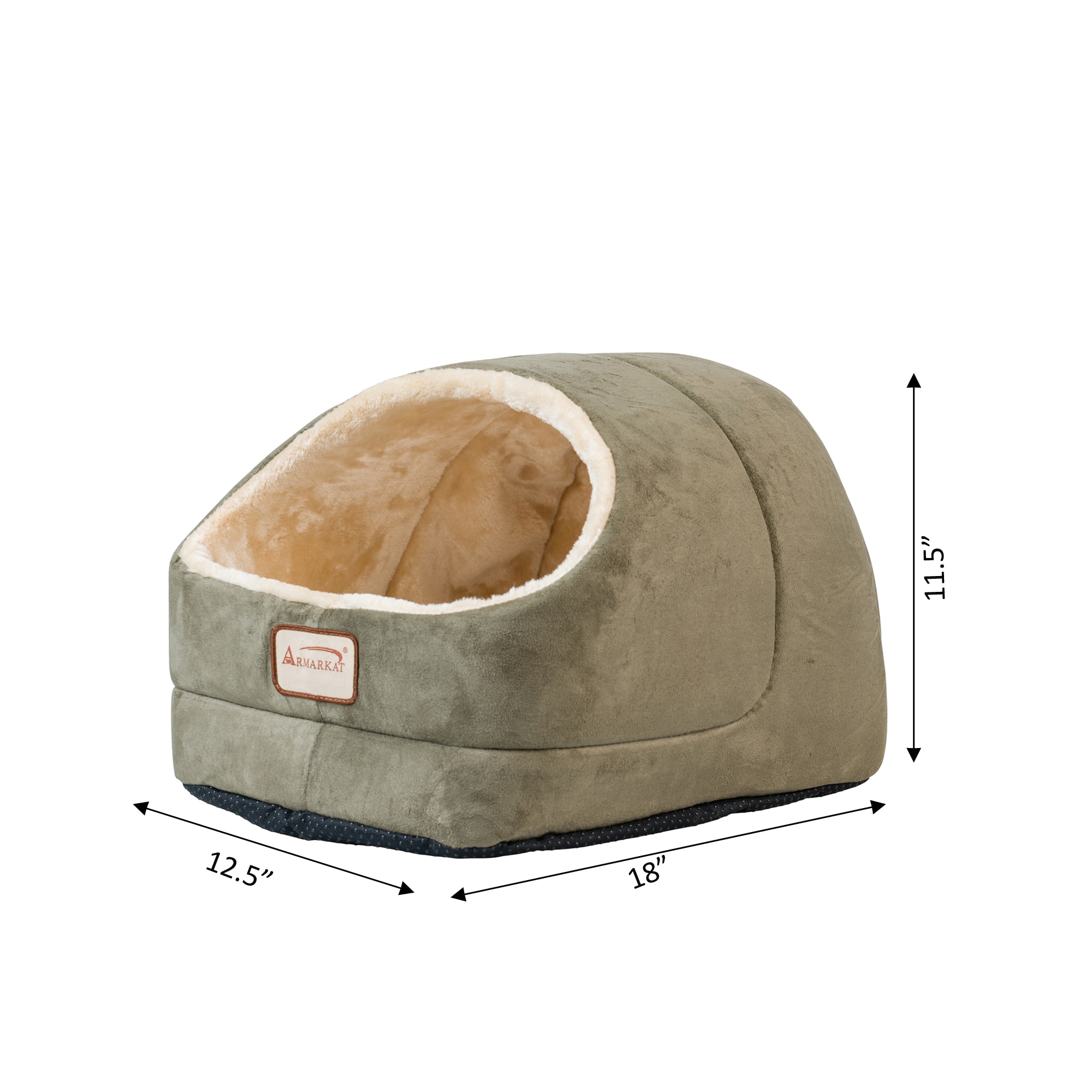 Small Laurel Green and Beige Suede Cat Bed with Fiberfill