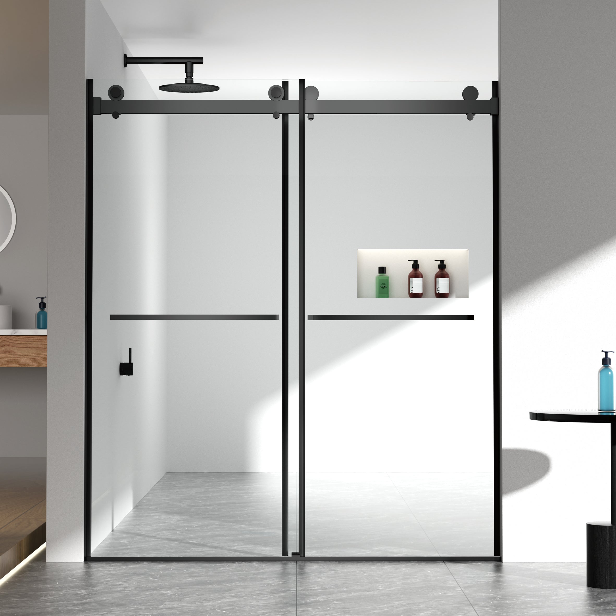 Boyel Living BL-LB-00009 60 x 70 in Frameless Double Sliding Shower Door with 8mm SGCC Tempered Glass in Matte Black Nickel