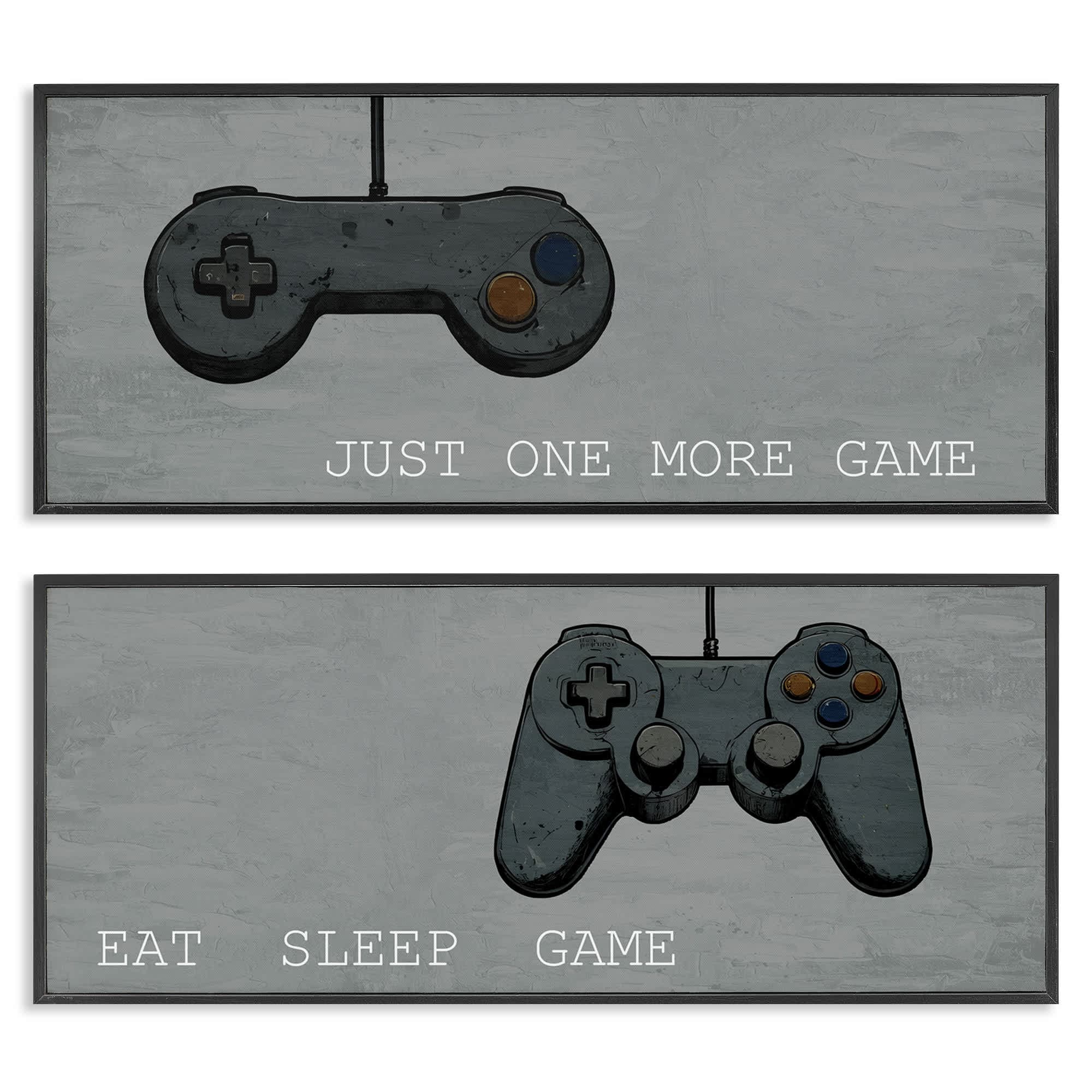 Stupell Industries B2-805-FR-2PC-10X24 Gamer Phrases on Grey 2 Piece Black Framed Giclee Art Set By Kim Allen 24 x 10