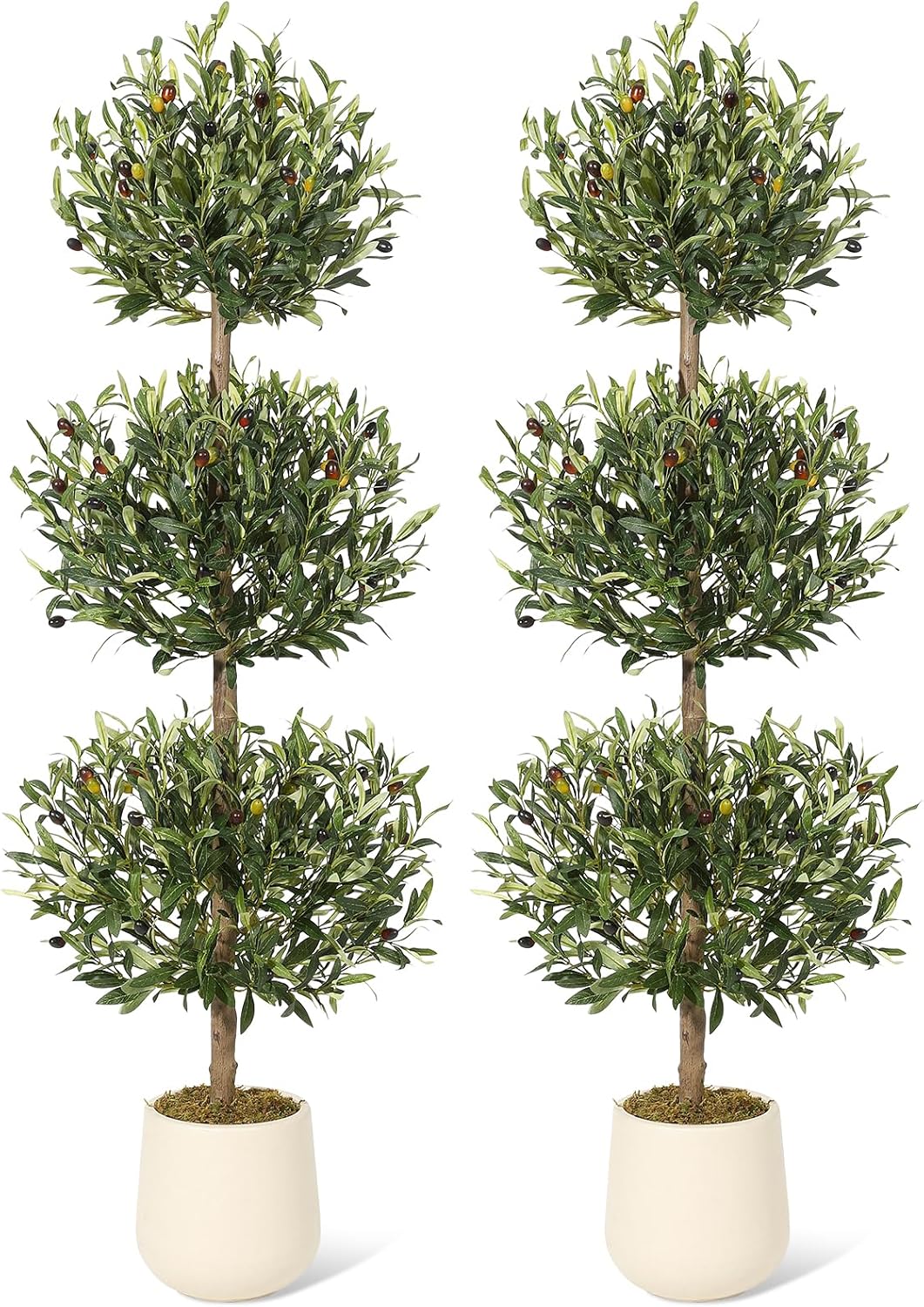 Garvee 5 ft Artificial Olive Tree Triple Ball Topiary Faux Plant with Moss and Pot Outdoor Indoor Realistic Fake Shrubs Trees Round Bushes Fake Shrubs Potted for Home Offices Porch Decor Set of 2
