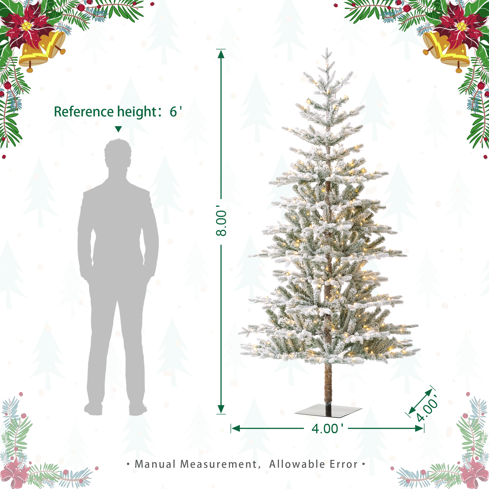 Glitzhome 8ft/10ft Pre-Lit Deluxe White Pine Slim Christmas Tree