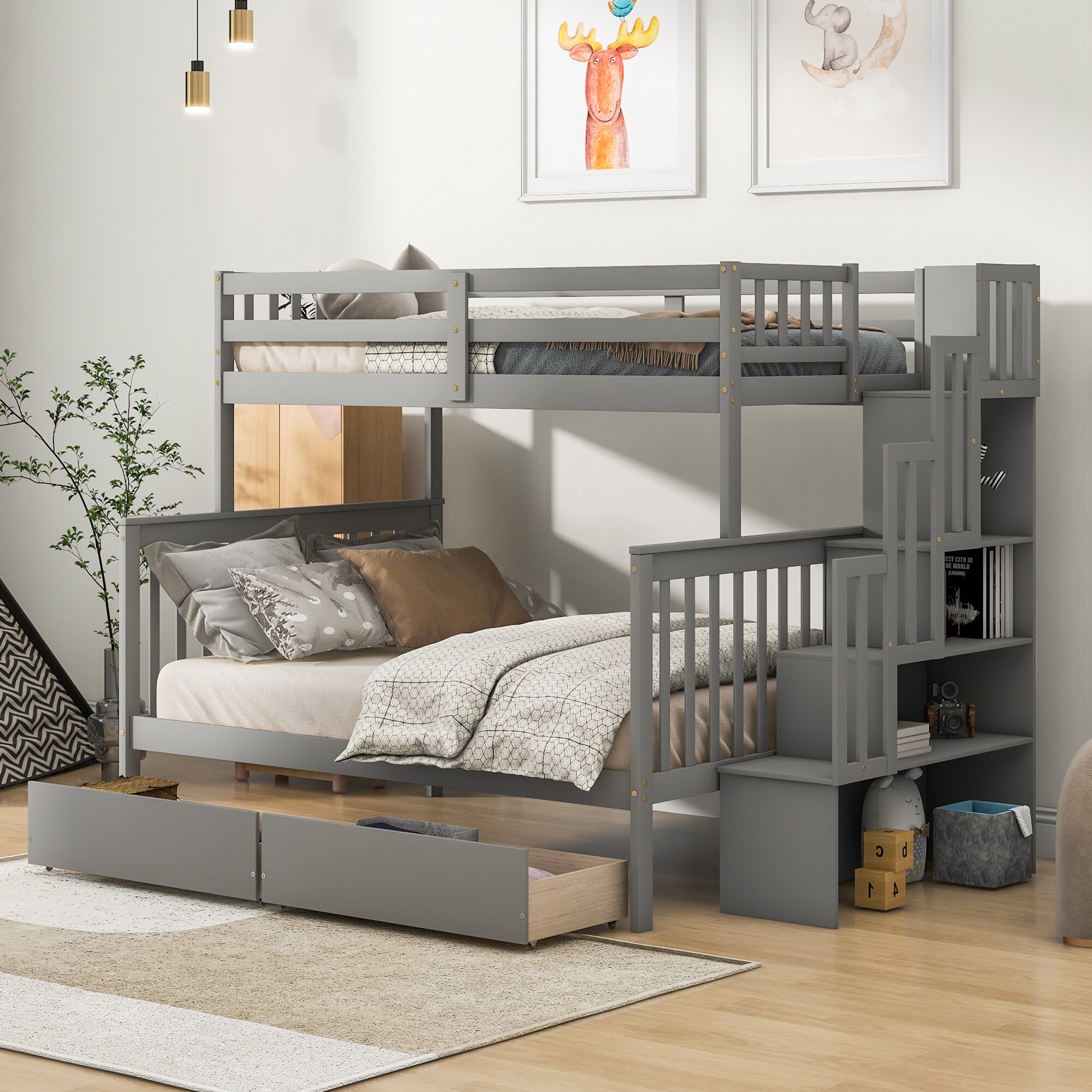 Clihome Loft Bed Gray Twin Over Twin Bunk Bed at Lowes.com