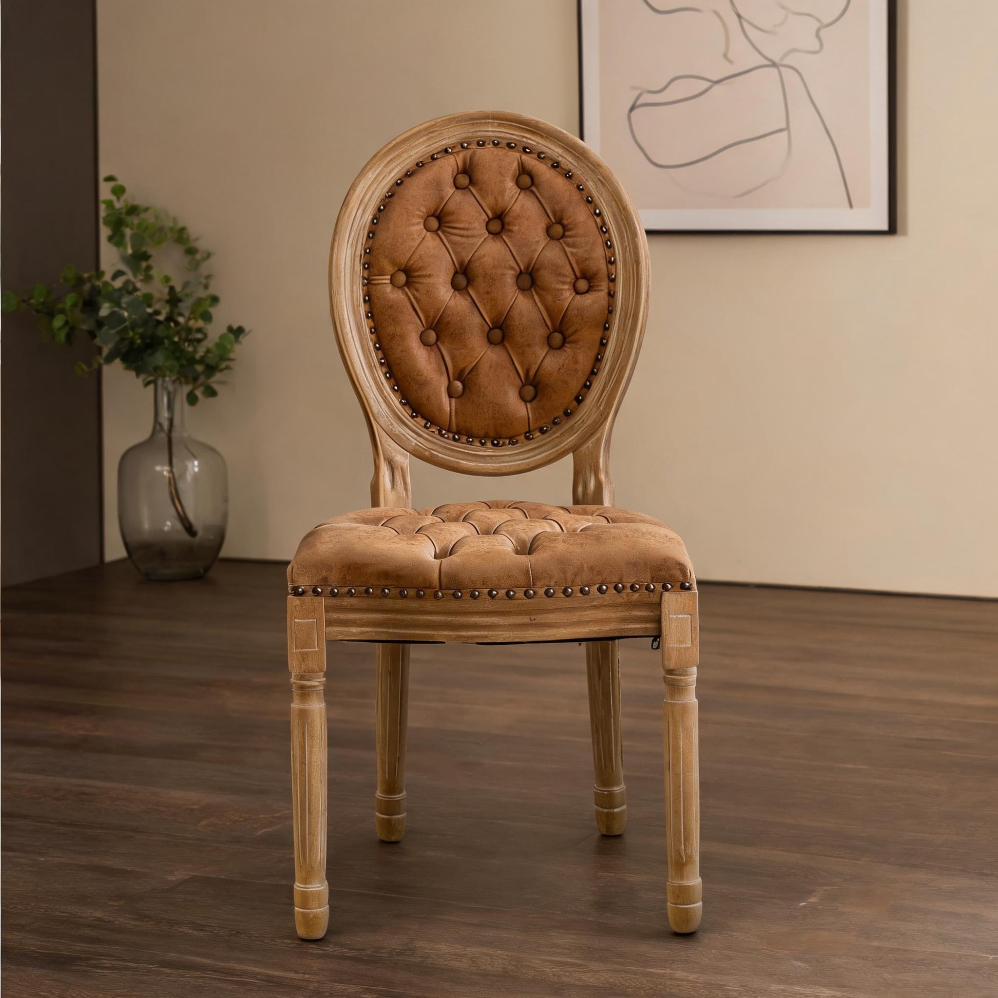 Naturefalls Dining Chair Set of 2 with PU Leather Upholstery and Solid ...