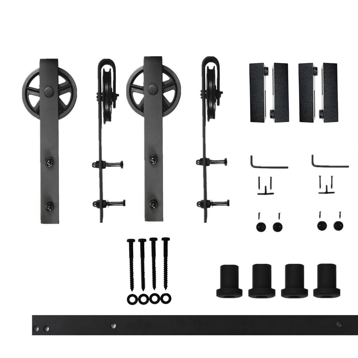 HOMACER 84-in Rustic Black Indoor I-strap Double Bypass Barn Door Hardware Kit ZT5TGH084C Sansujyuku sansujyuku.com