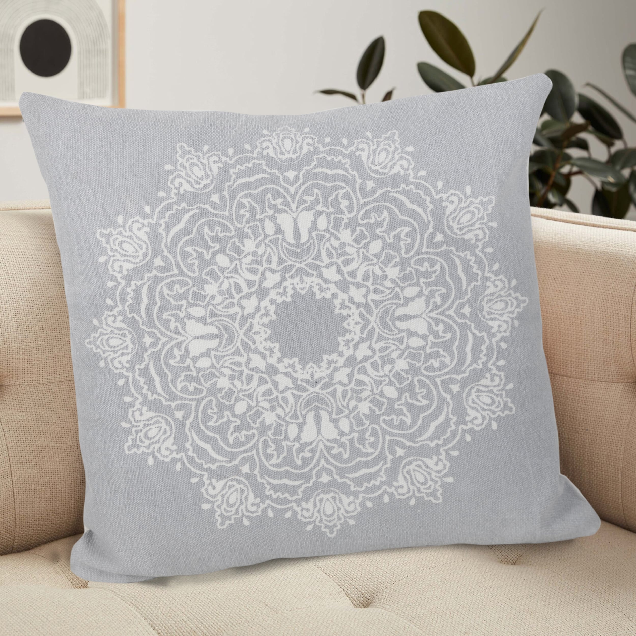 Bohemian Transitional Stonewashed 20" Square Mandala Medallion Cotton Throw Pillow