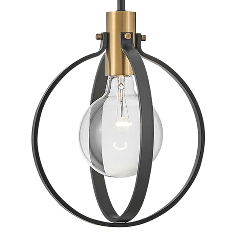Cirque Modern Black Orb Pendant with Lacquered Brass Accents