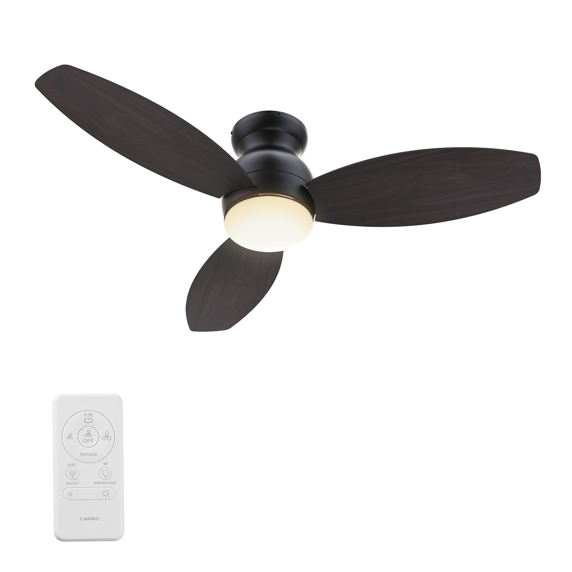 CARRO USA LS483Q-L12-B5-1 Trendsetter 48-in Integrated LED Outdoor Flush Mount Smart Black with Dark Walnut Blades Ceiling Fan With Light - Remote Included ( 3 -Blade )