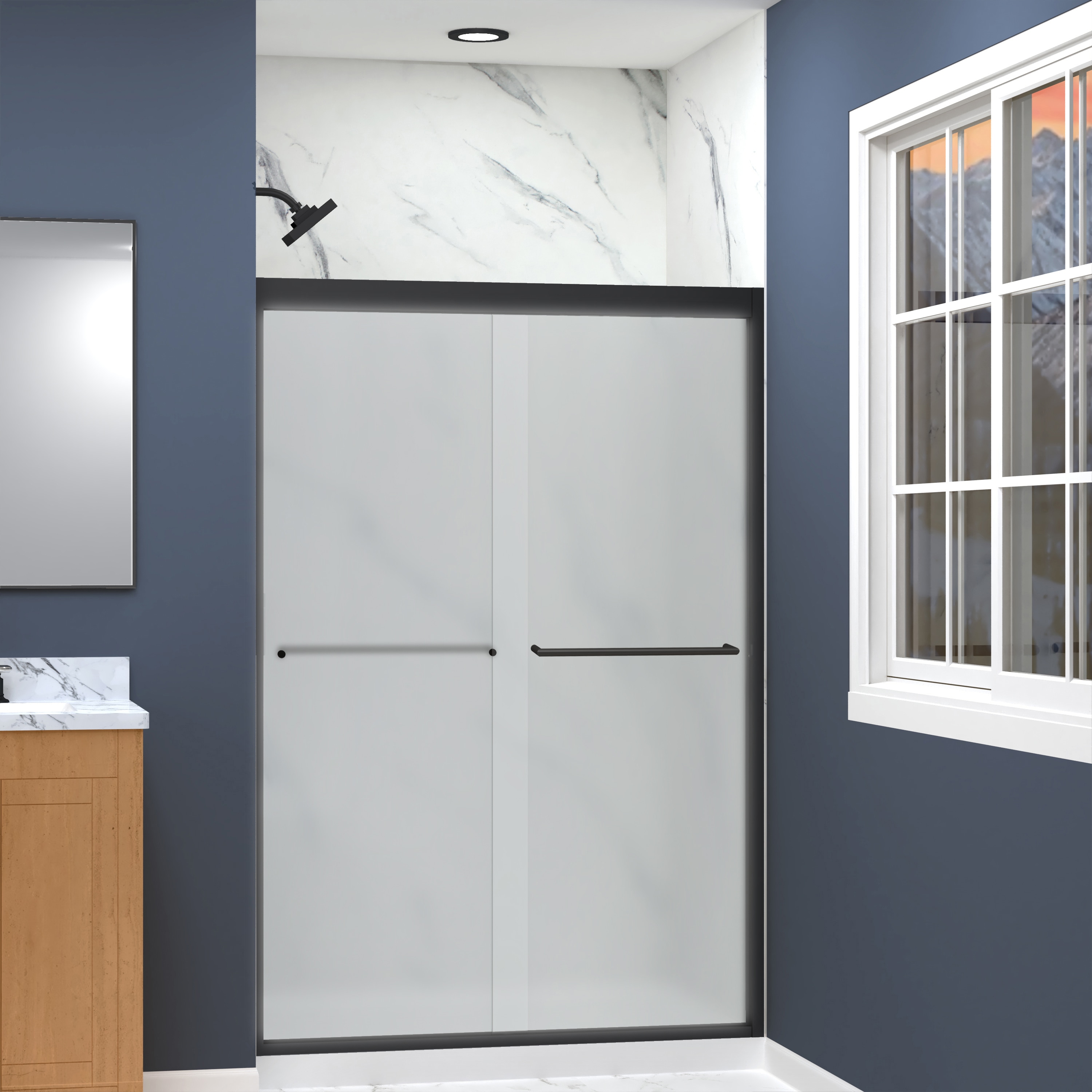 Transolid FBPT487008F-T-MB Frederick Matte Black 45-3/4-in to 47-in x 70-in Semi-frameless Sliding Soft Close Shower Door