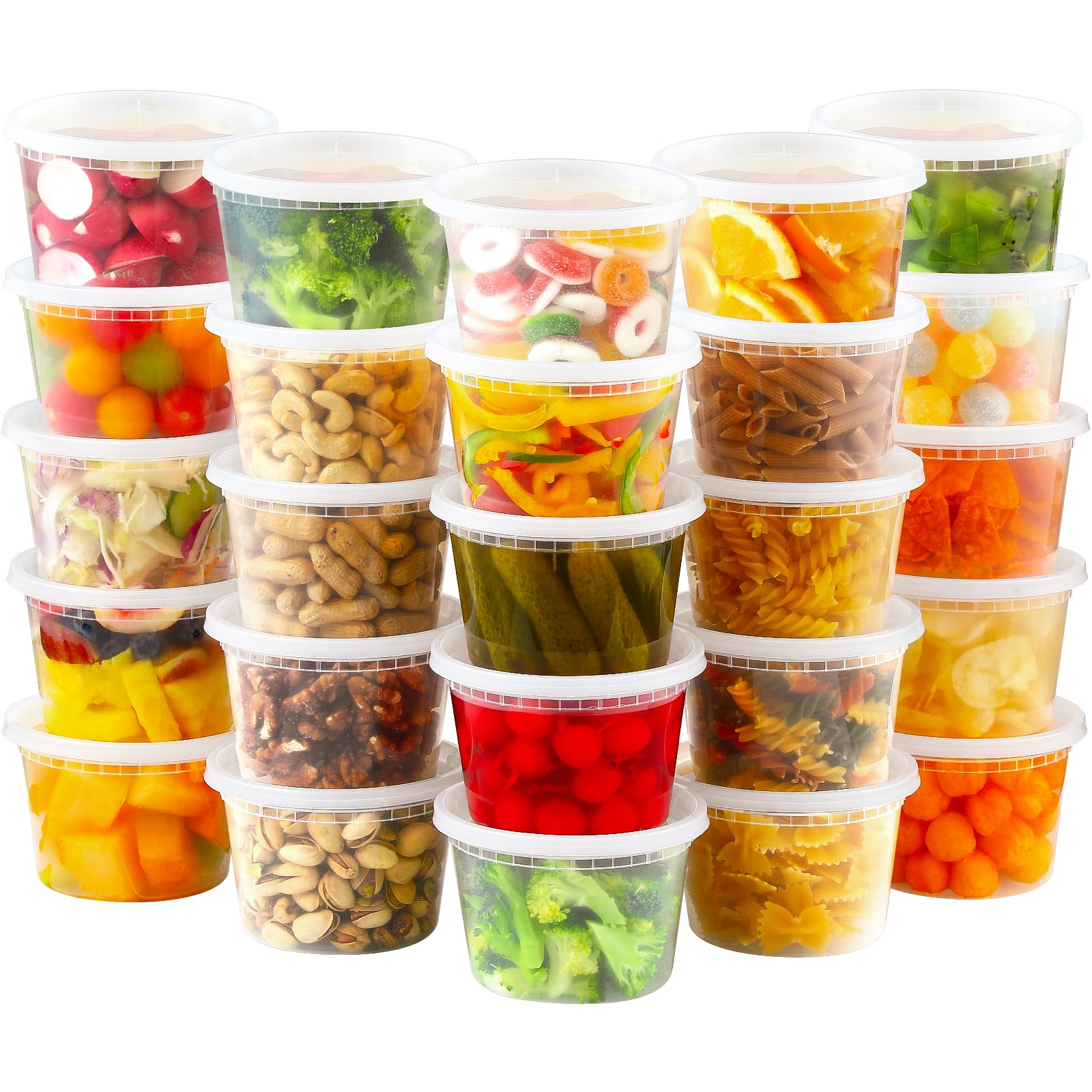 KIWDZFU  24 Set 16 oz Plastic Deli Food Containers with Lids Airtight Leakproof Microwave Freezer Dishwasher Safe for Meal Prep Storage