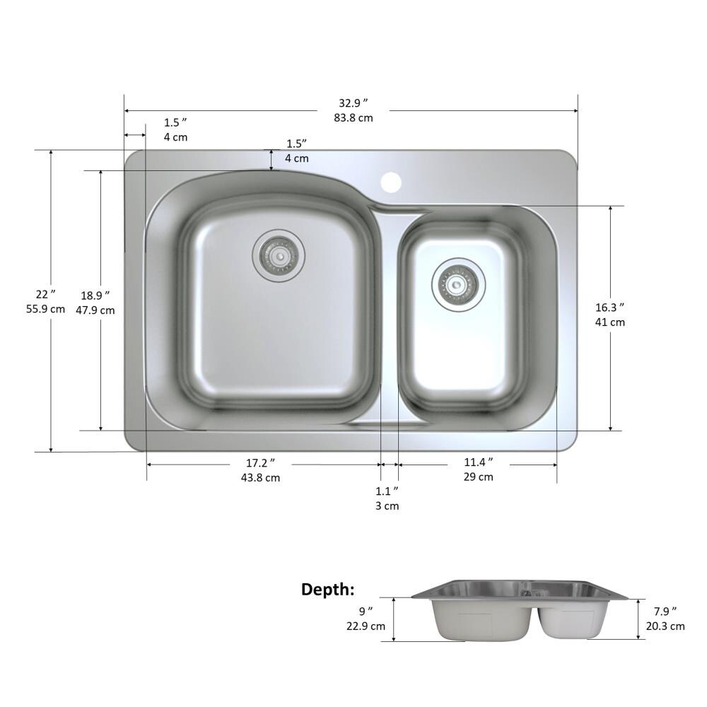نهائي فعلتها مقبول  Ancona Tusca Dual-mount 33-in x 22-in Stainless Steel Double Offset Bowl  1-Hole Kitchen Sink in the Kitchen Sinks department at Lowes.com
