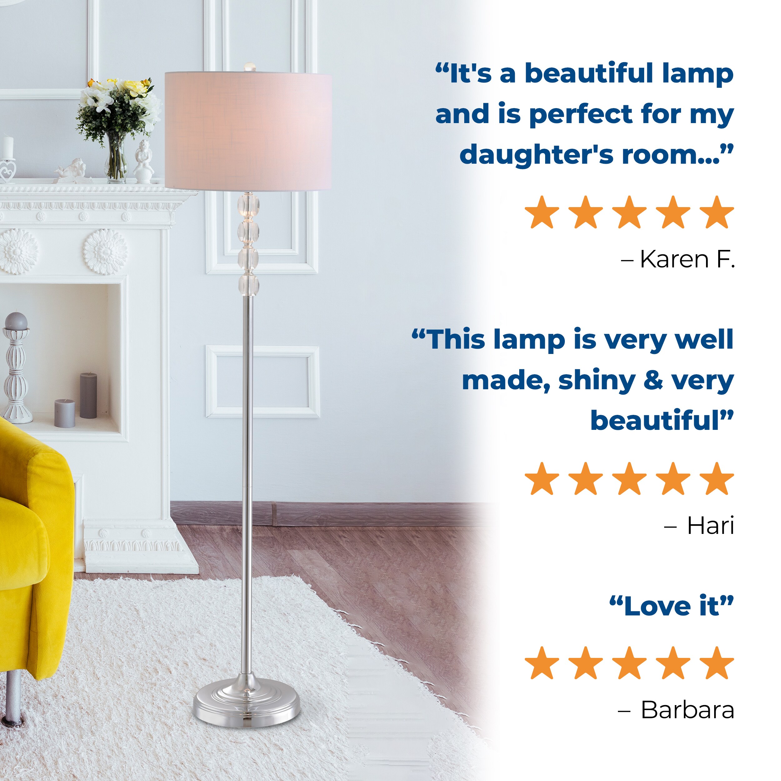 Aubrey Transitional Glam 59.5" White Linen Shade Crystal Floor Lamp