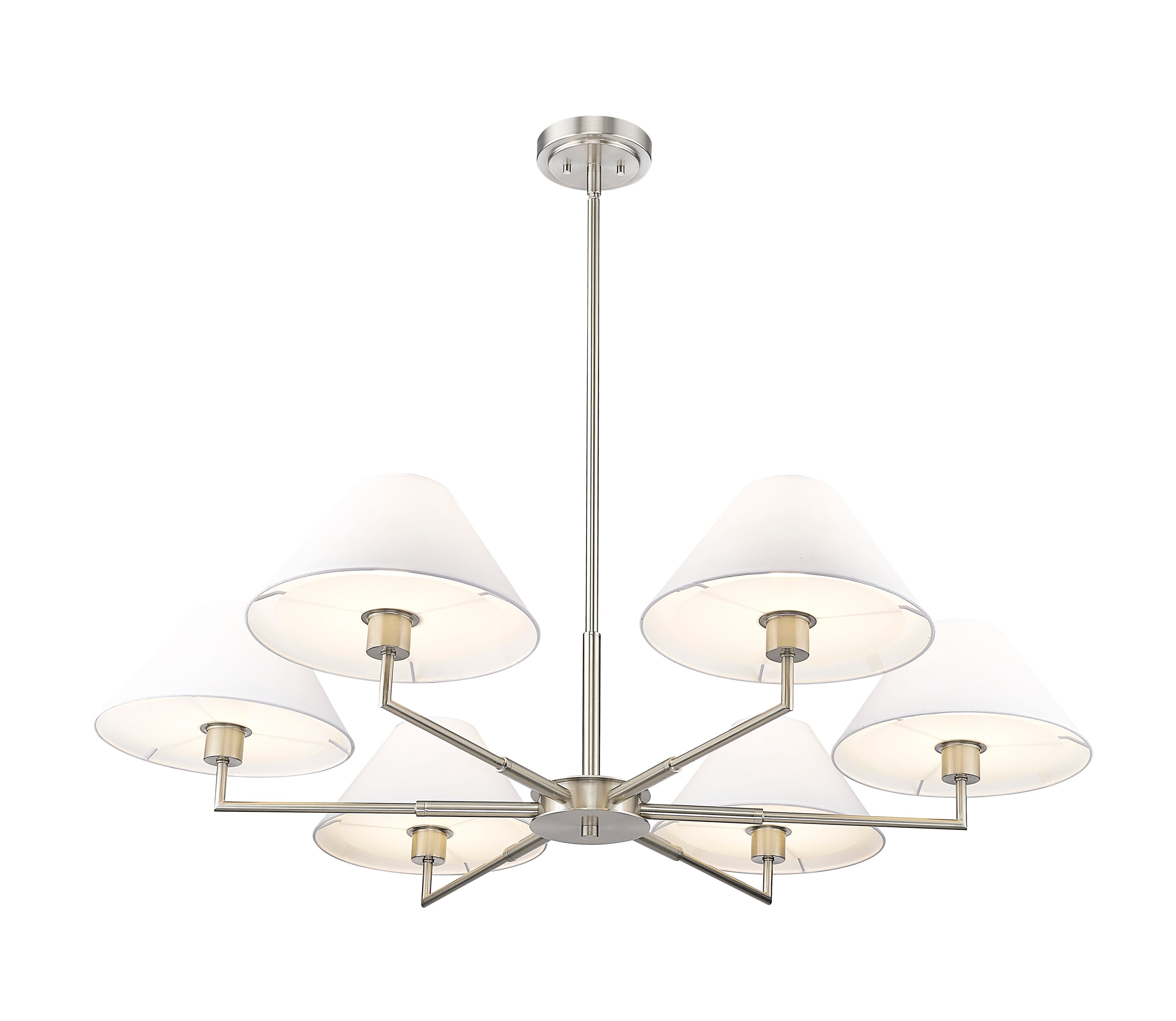 Leila 44" Brushed Nickel Chandelier with White Linen Shades