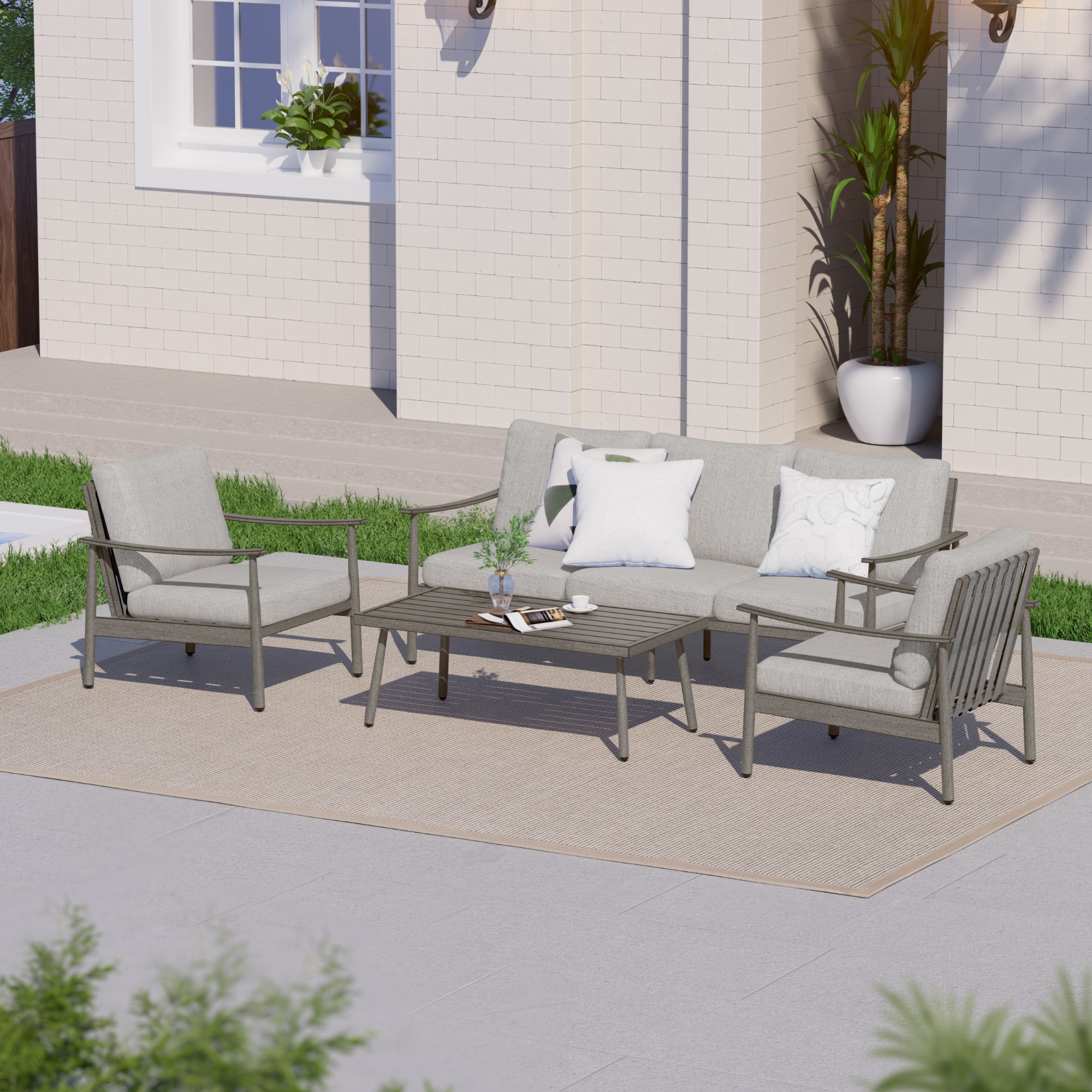  CP-SF4-GG-B2-WL2 4 -Piece Patio Sofa Conversation Set with Gray Cushions