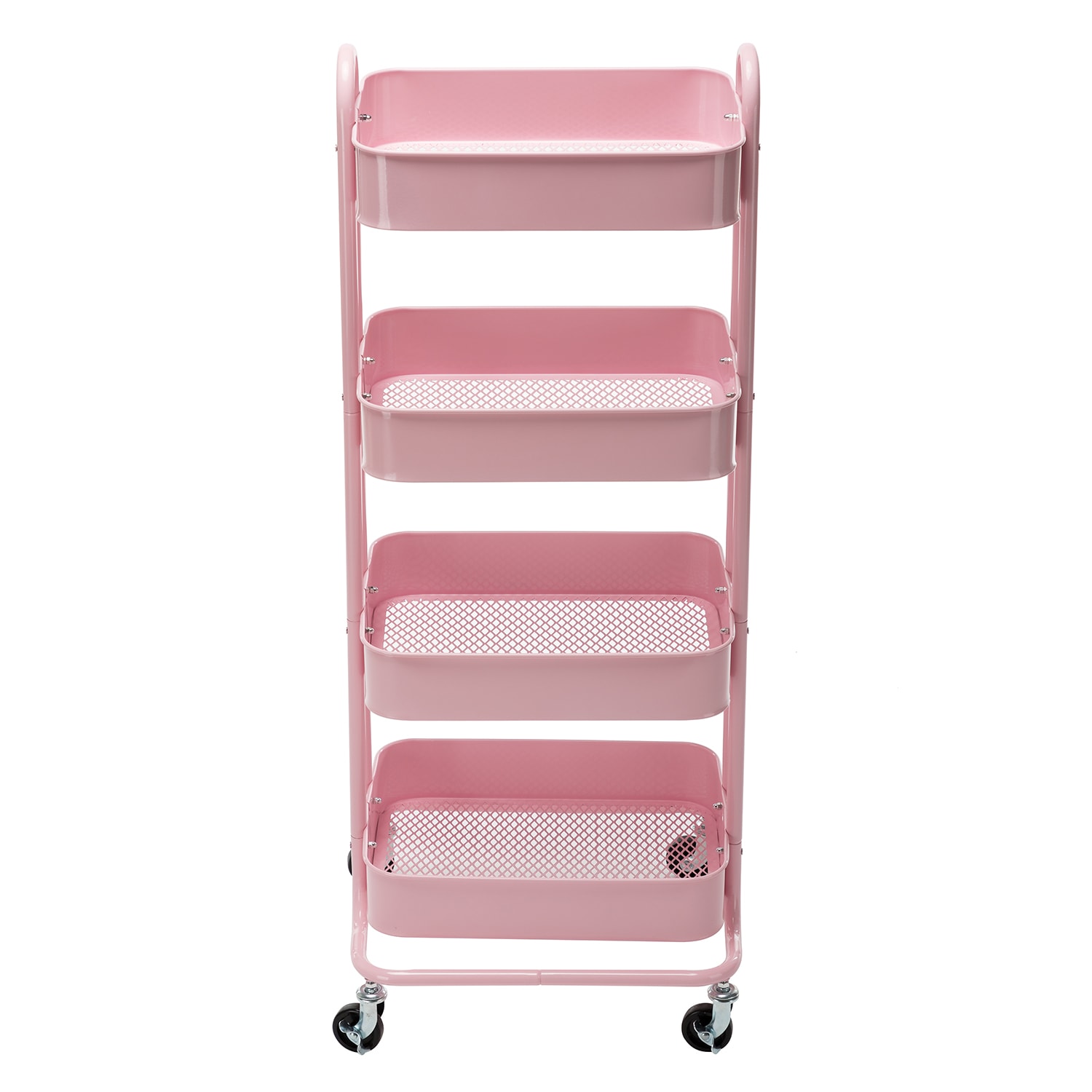 Flynama 4 Tier Pink Metal Utility Cart, Cart With Wheels And Shelves