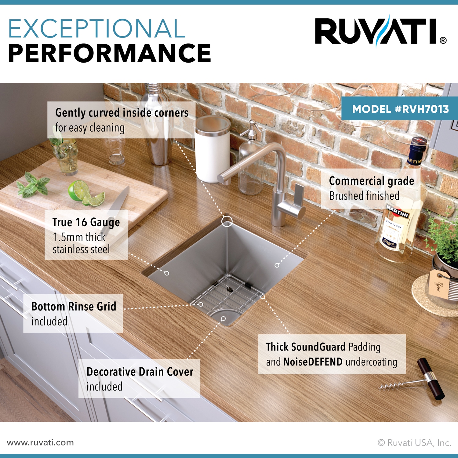 Ruvati 15" Stainless Steel Undermount Single Bowl Kitchen Sink