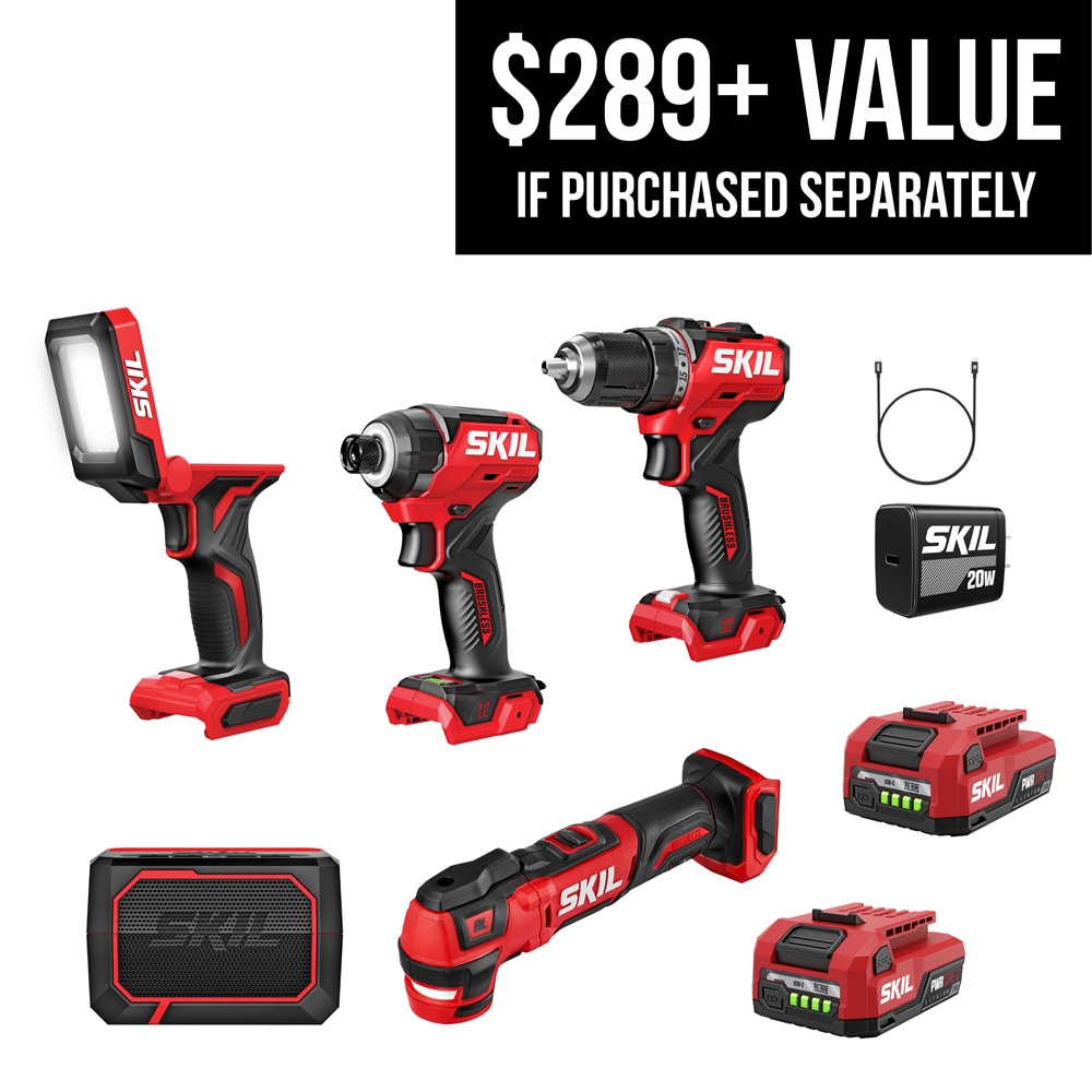 SKIL CB8368A-21 PWR CORE 12-volt 5-Tool Brushless Power Tool Combo Kit (2-Batteries and Charger Included)