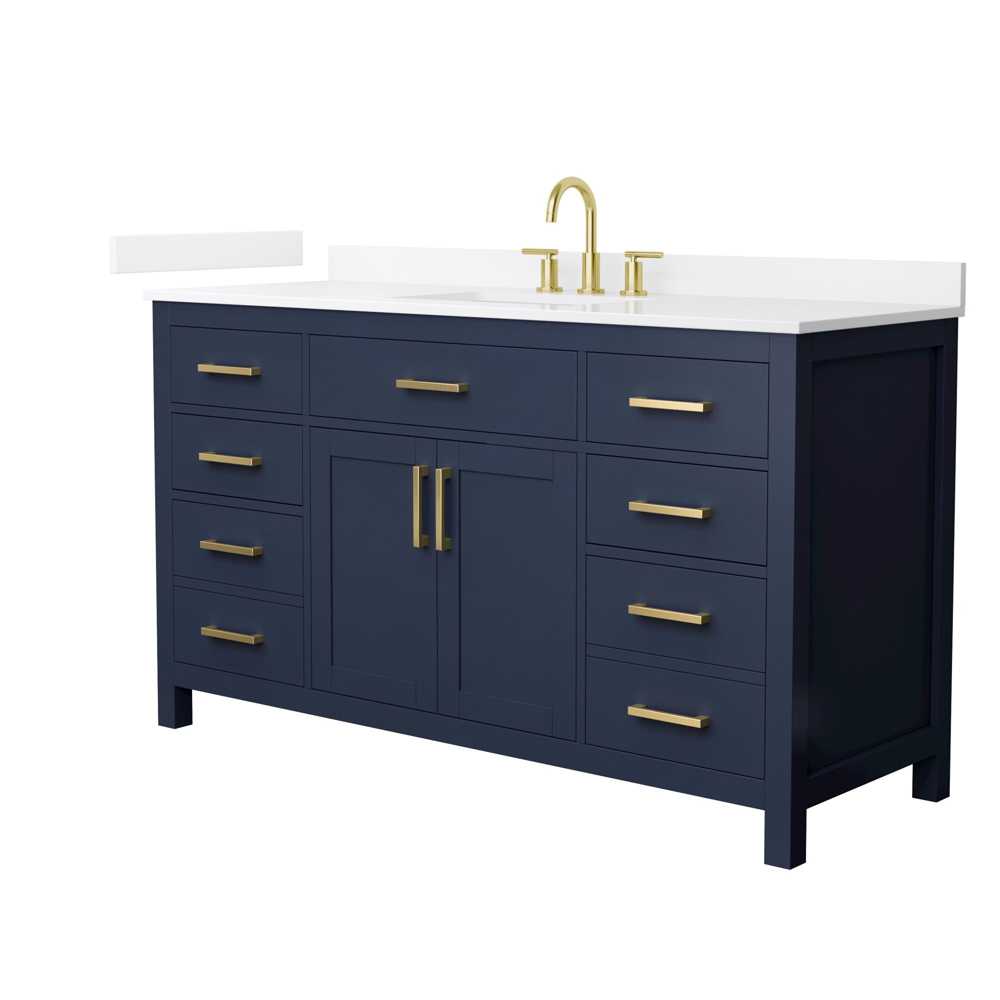 Wyndham Collection Beckett 60-in Dark Blue with Brushed Gold Trim Undermount Single Sink Bathroom Vanity with White Quartz Quartz Top