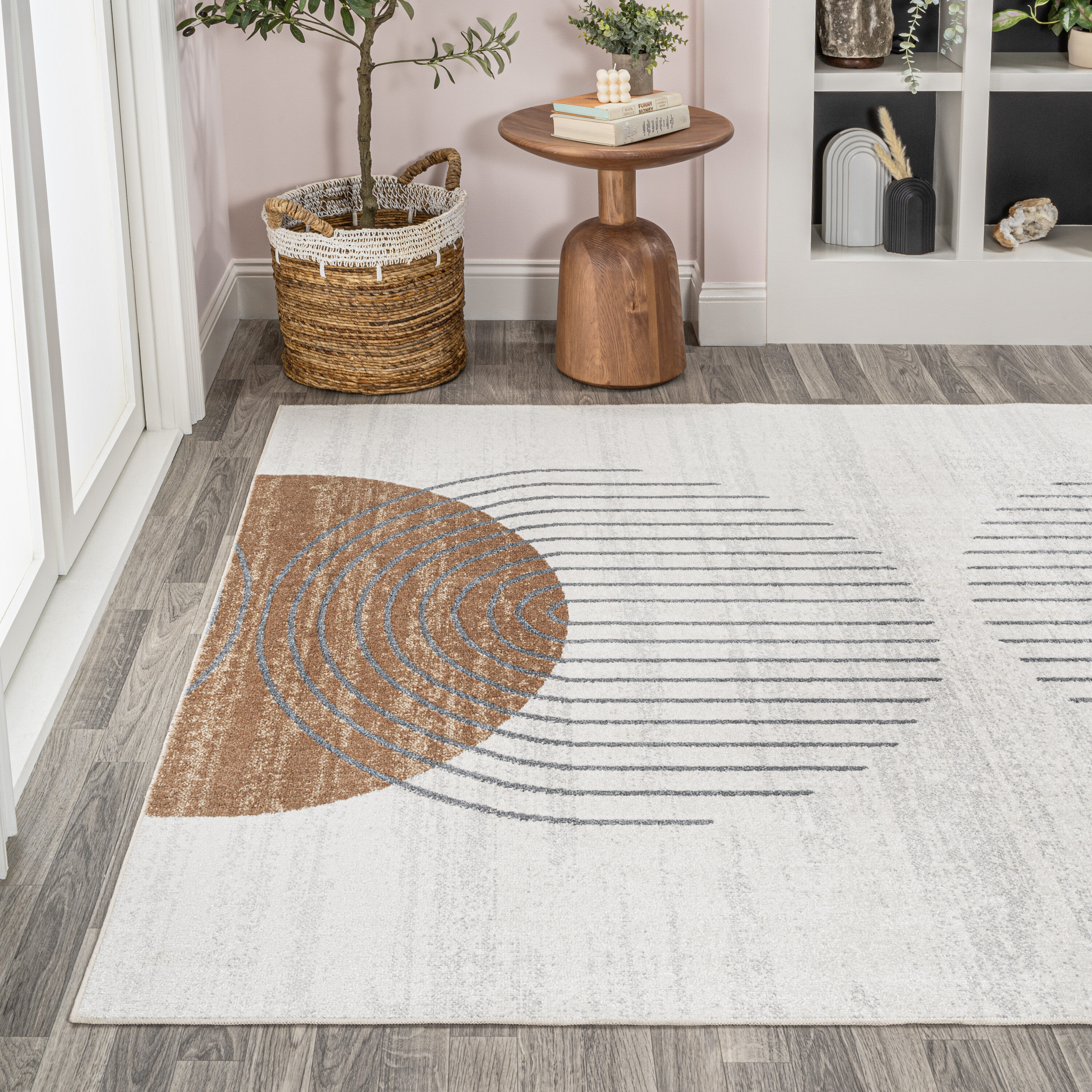 Kallax Cream and Terra Geometric Washable Area Rug