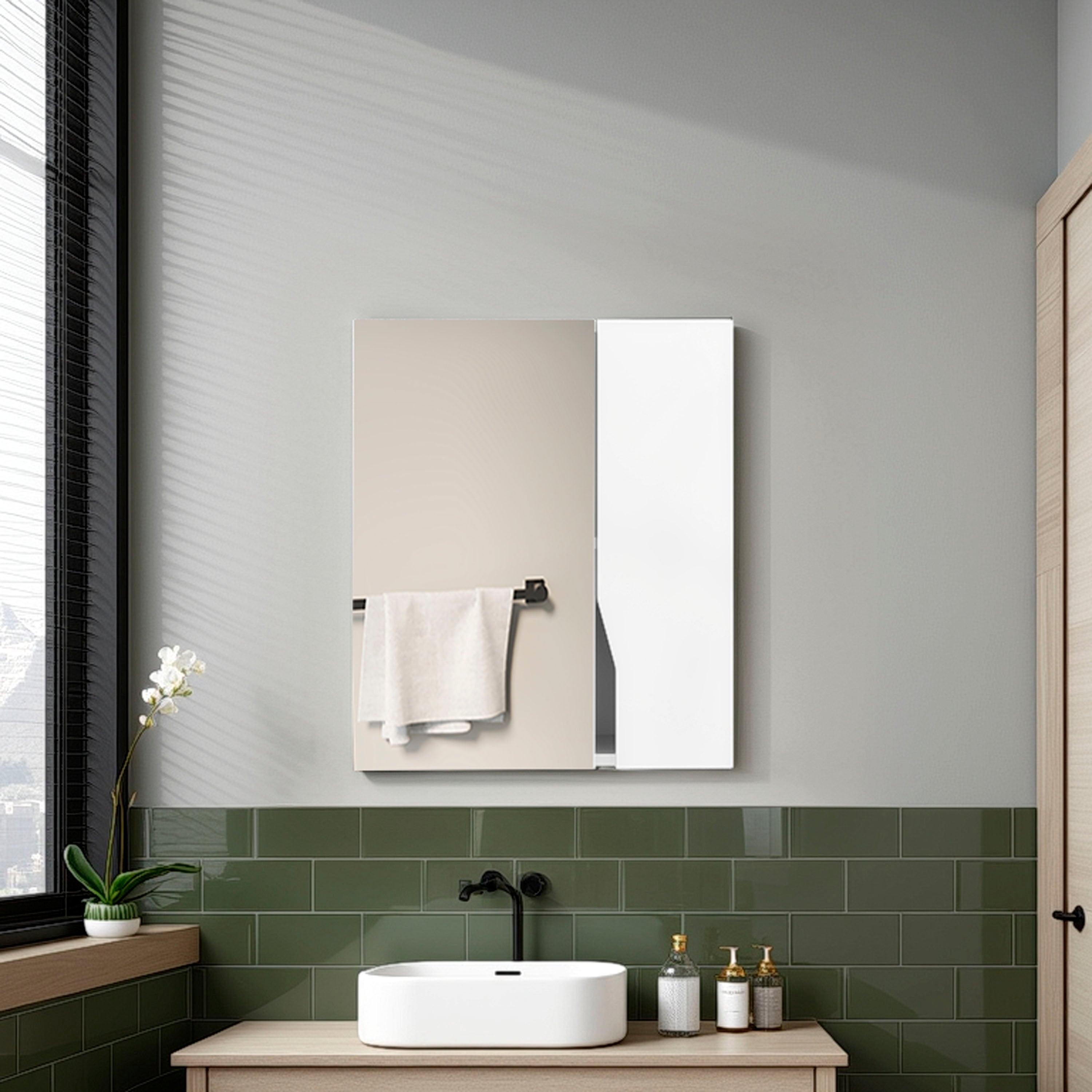 JUSHUA White Wall Mounted Bathroom Medicine Cabinet with Integrated Mirror Shelves and Interior Storage
