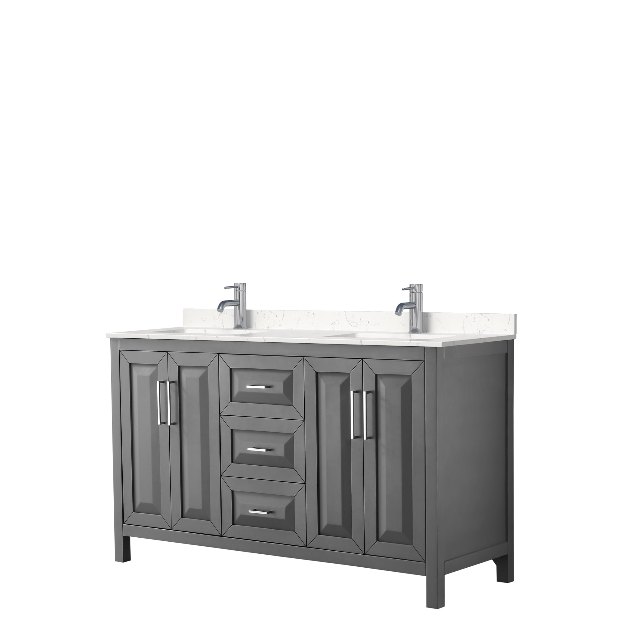 Wyndham Collection WCV252560DKGC2UNSMXX Daria 60-in Dark Gray with Polished Chrome Trim Undermount Double sink Bathroom Vanity with Carrara Cultured Marble Cultured marble Top