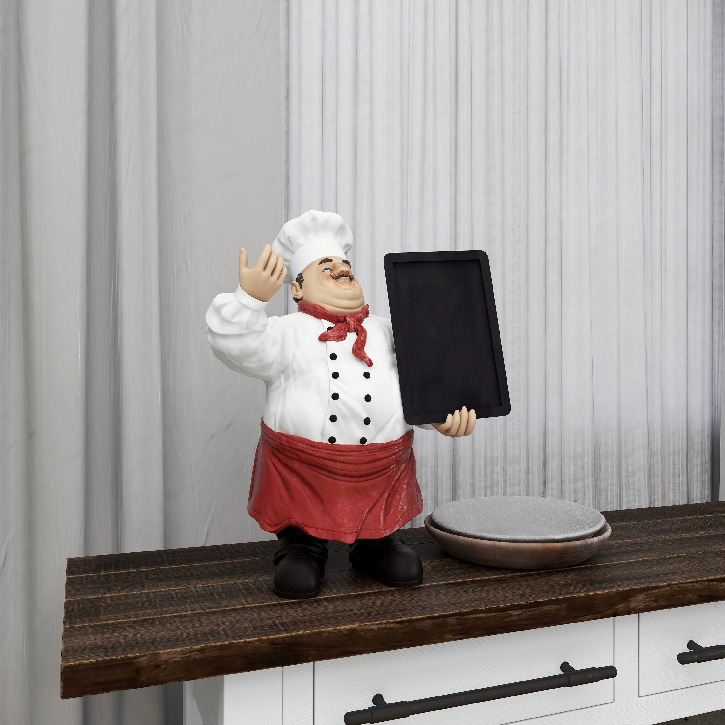 19" Multi Colored Polystone Chef Sculpture with Chalkboard