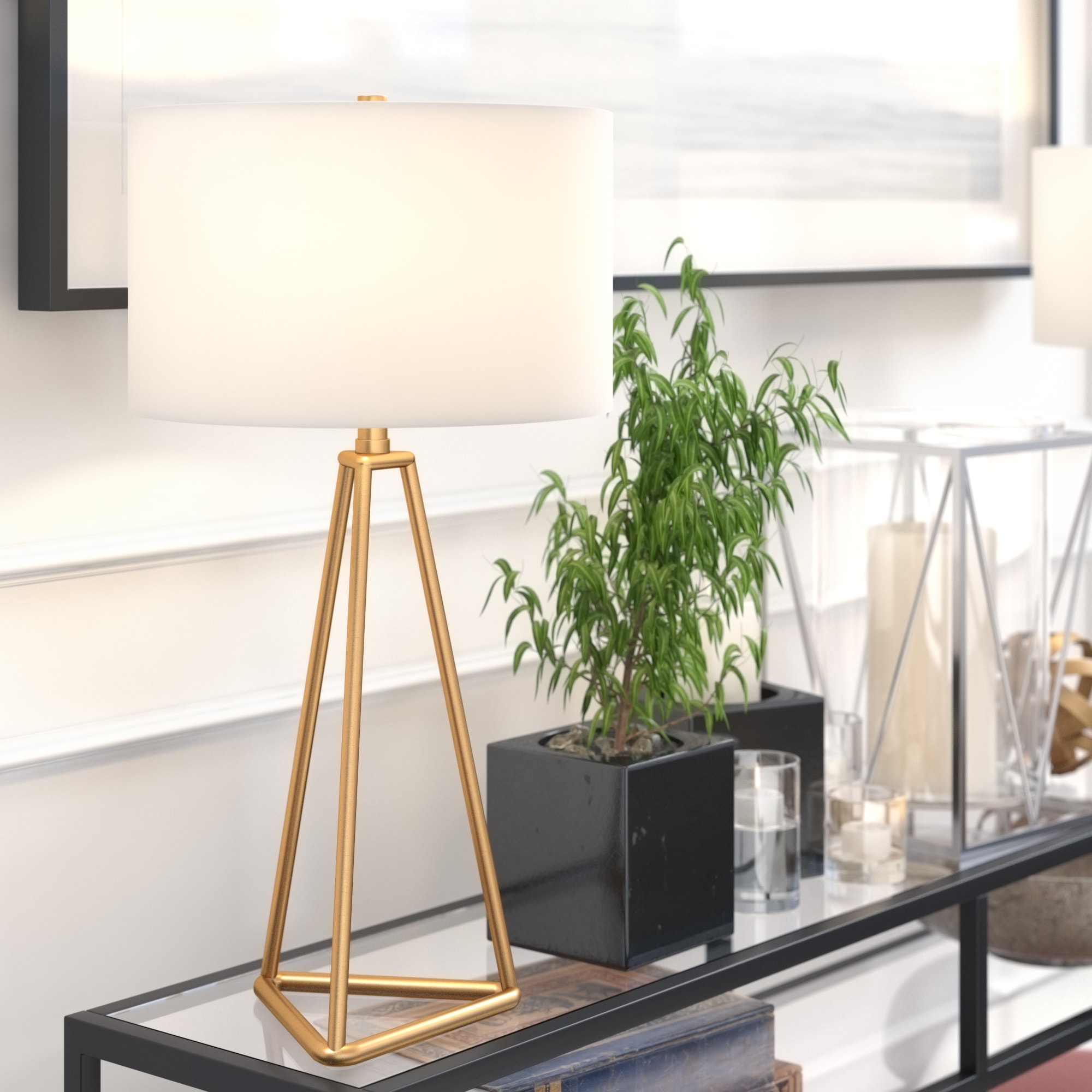 Gino 26" Brass Table Lamp with Off-White Fabric Shade - Smart Home Compatible