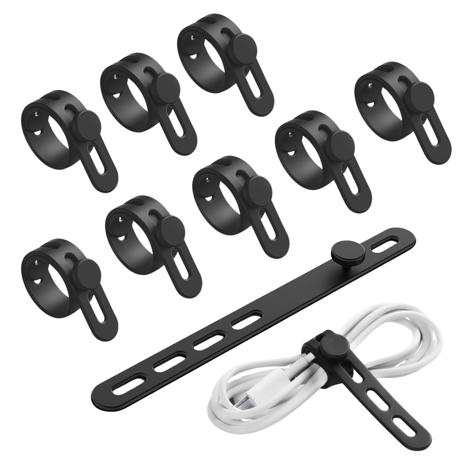 Etokfoks 10 Pack Silicone Cable Ties Cord Organizer Wrap Durable Reusable Wire Management with Lock Buckle Elastic Charger Cable Strap Ties Electrical Cord Keeper #EFT1020Z14