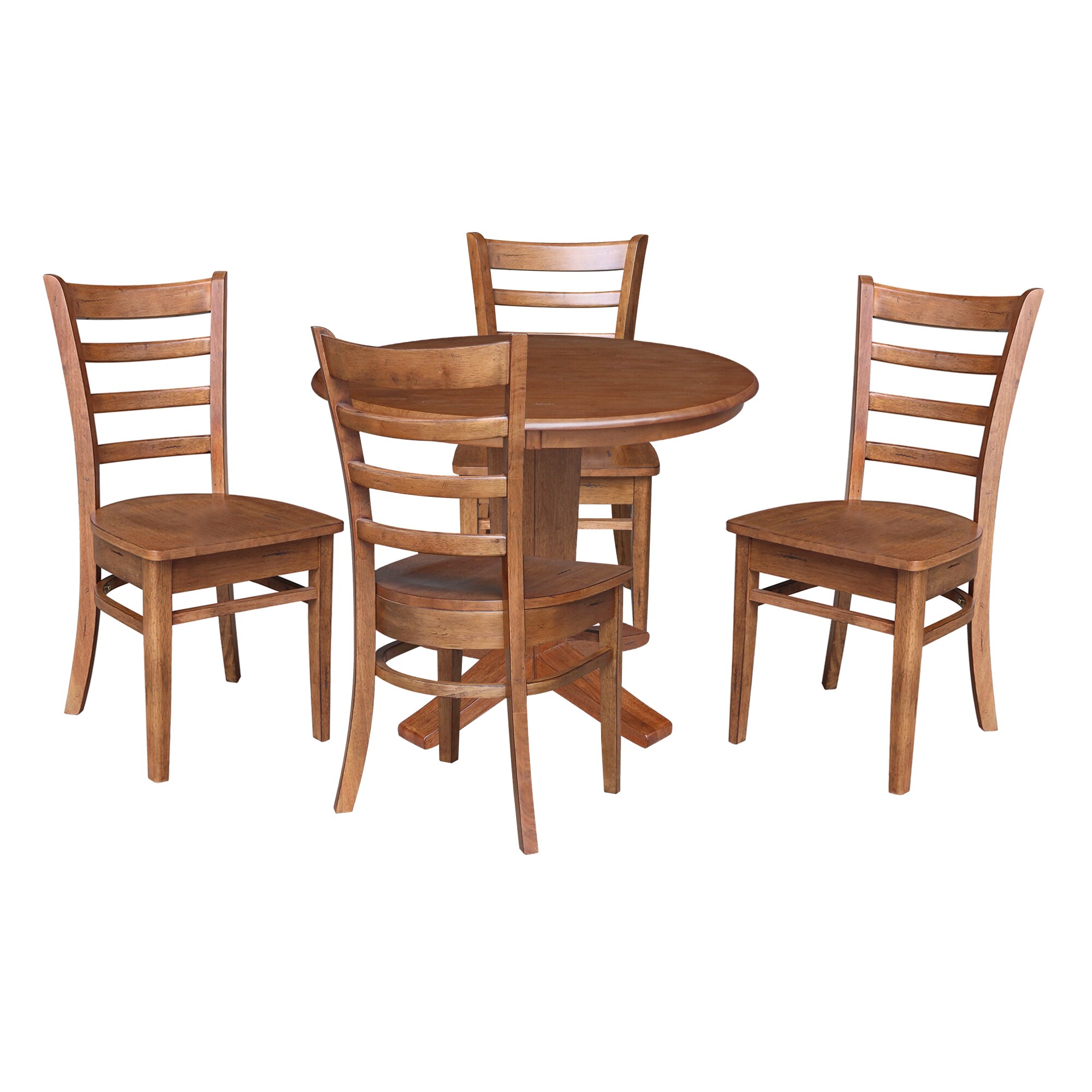 International Concepts K42-36RT-23B-C617-4 Distressed Oak Traditional Dining Room Set with Round Table ( Seats 4 )