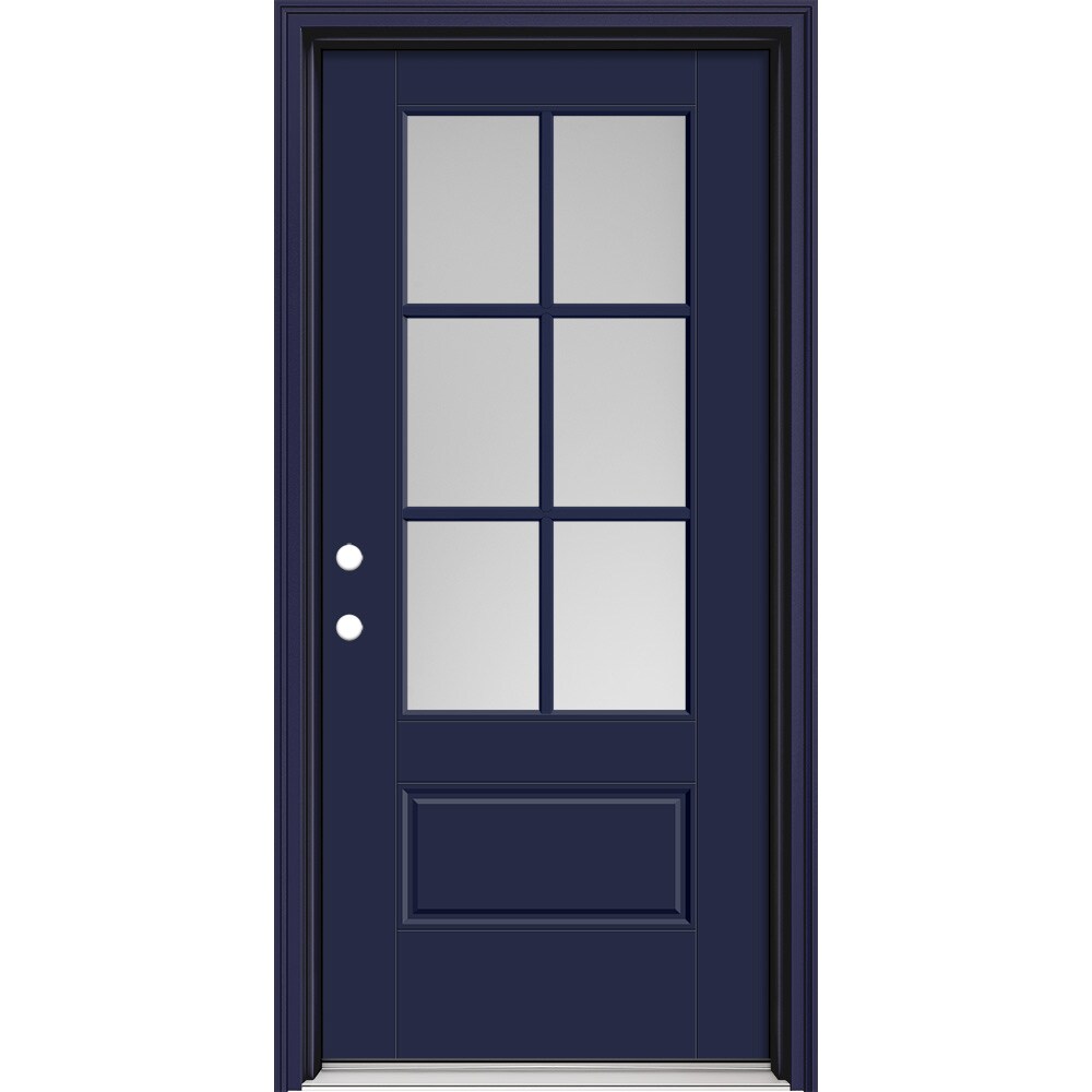 Masonite 630437 Performance Door System 36-in x 80-in x 4-9/16-in Fiberglass 3/4 lite Left-hand inswing Eclipse Painted Prehung Front Door with Brickmould Insulating core with Grilles