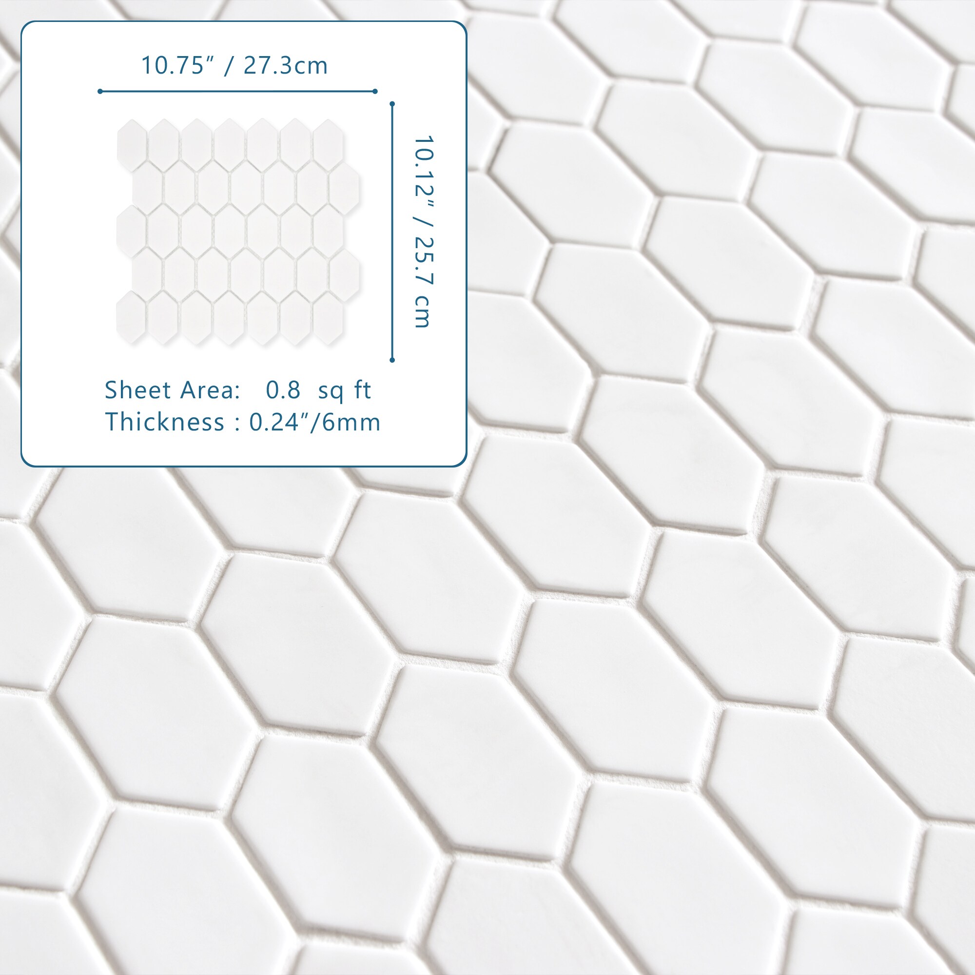 White Hexagonal Matte Glass Mosaic Tile Sheets