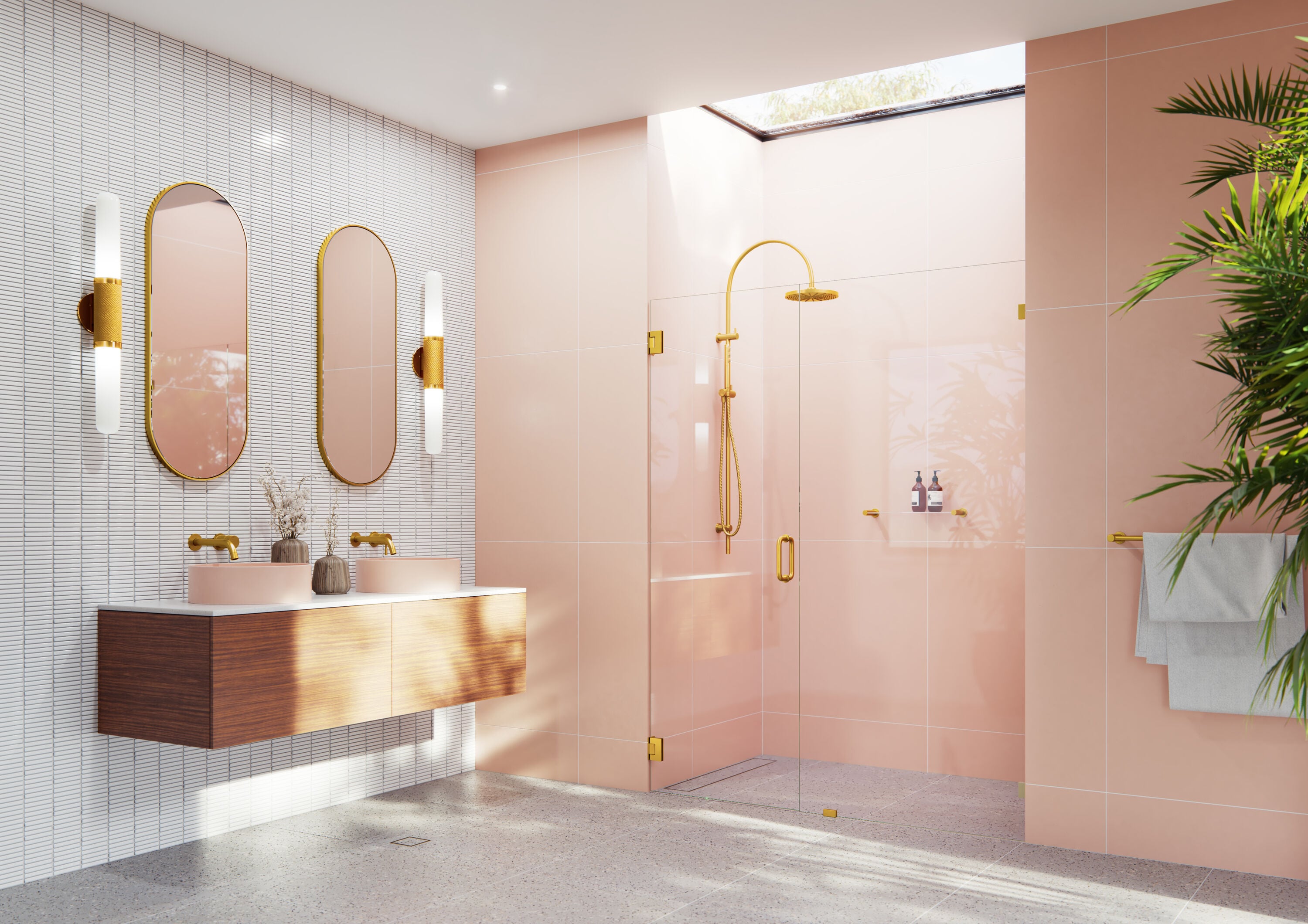 Glass Warehouse GW-WH-55-25-SB Illume Satin Brass 55-1/4-in to 55-3/4-in W x 78-in H Frameless Clear Glass Hinged Shower door