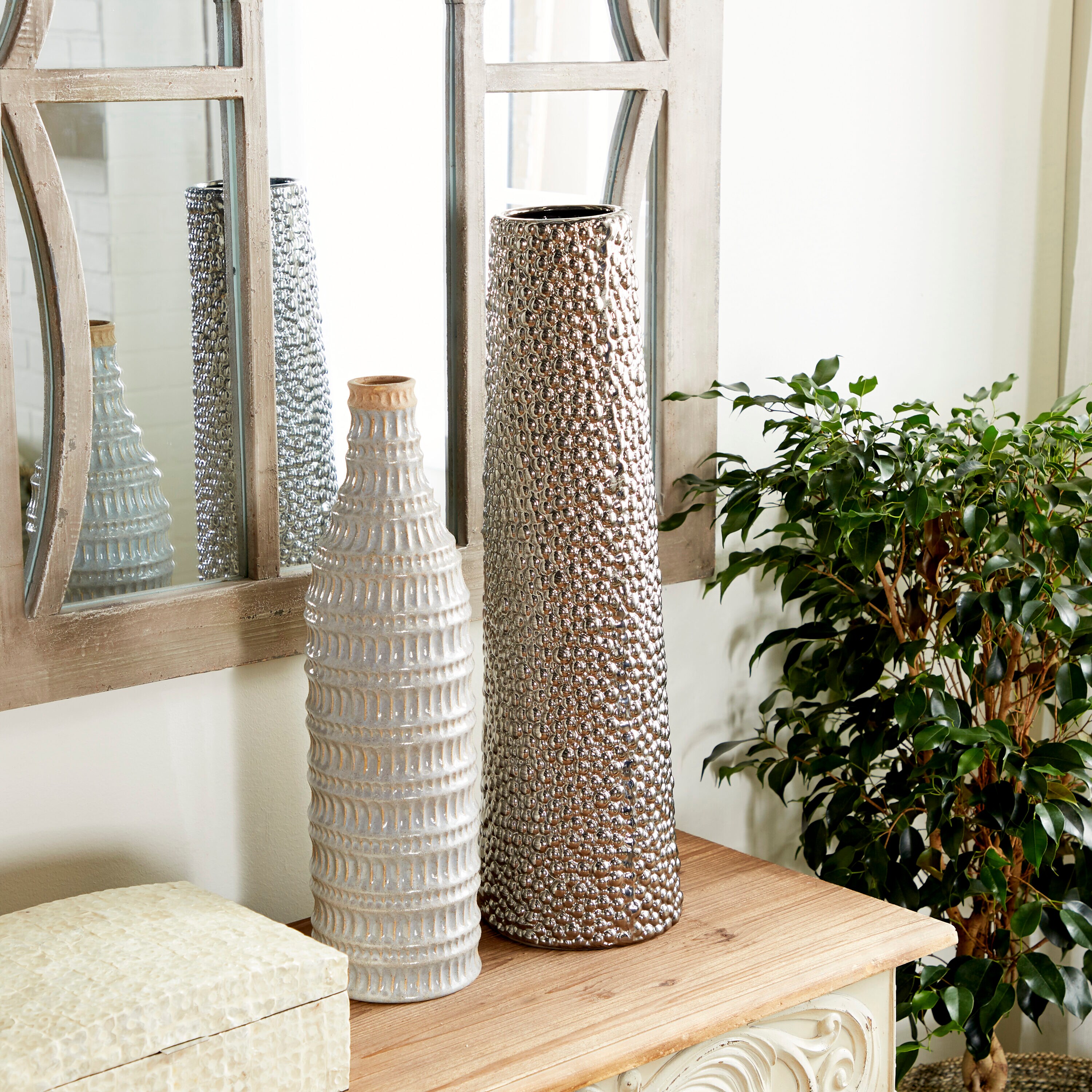 Grayson Lane 71678 Silver Ceramic Glam Vase