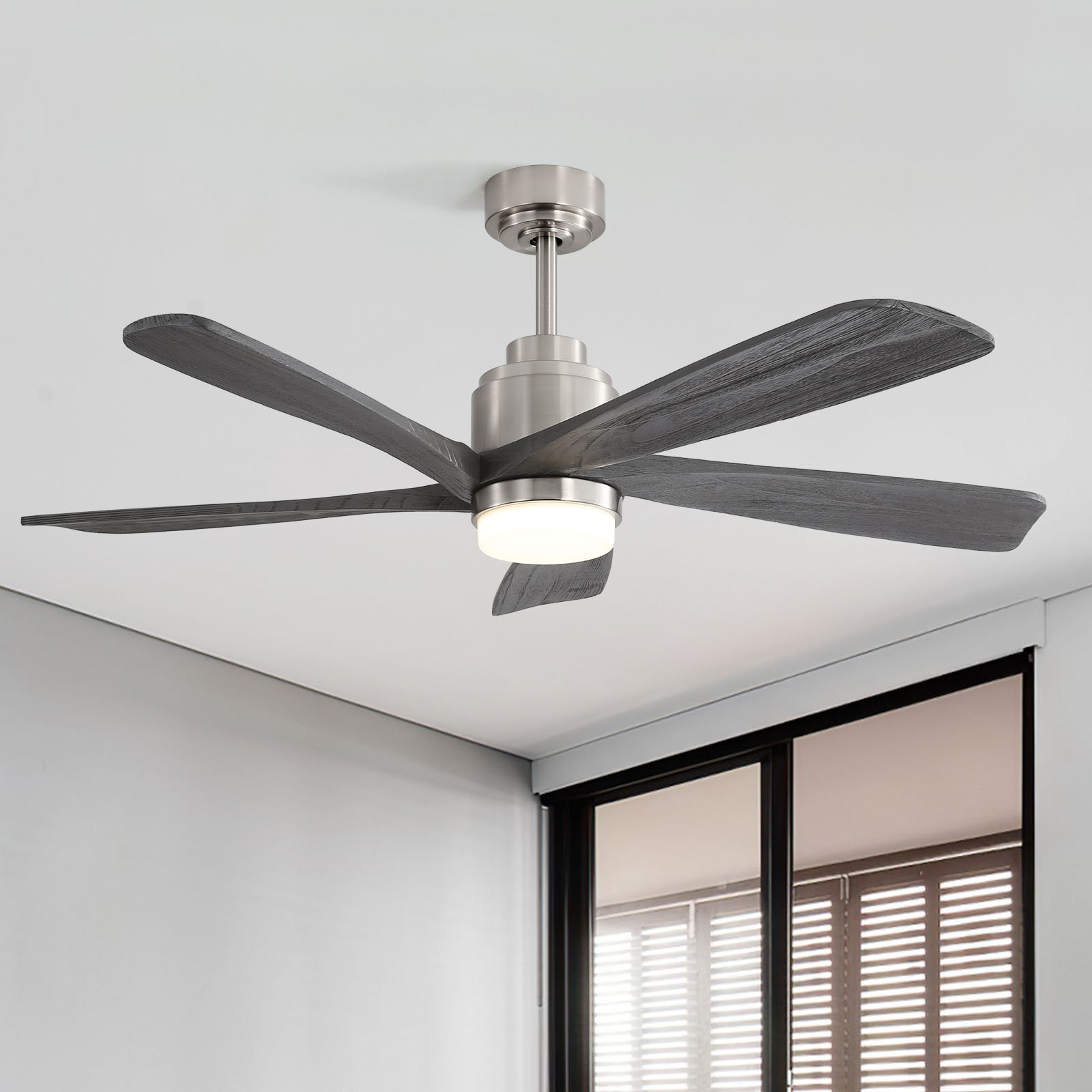 Sofucor C4-M-003279 52K085SMTY 52-in Color-Changing Outdoor Smart Nickel with Gray Blades Ceiling Fan With Light - Remote Included ( 5 -Blade )