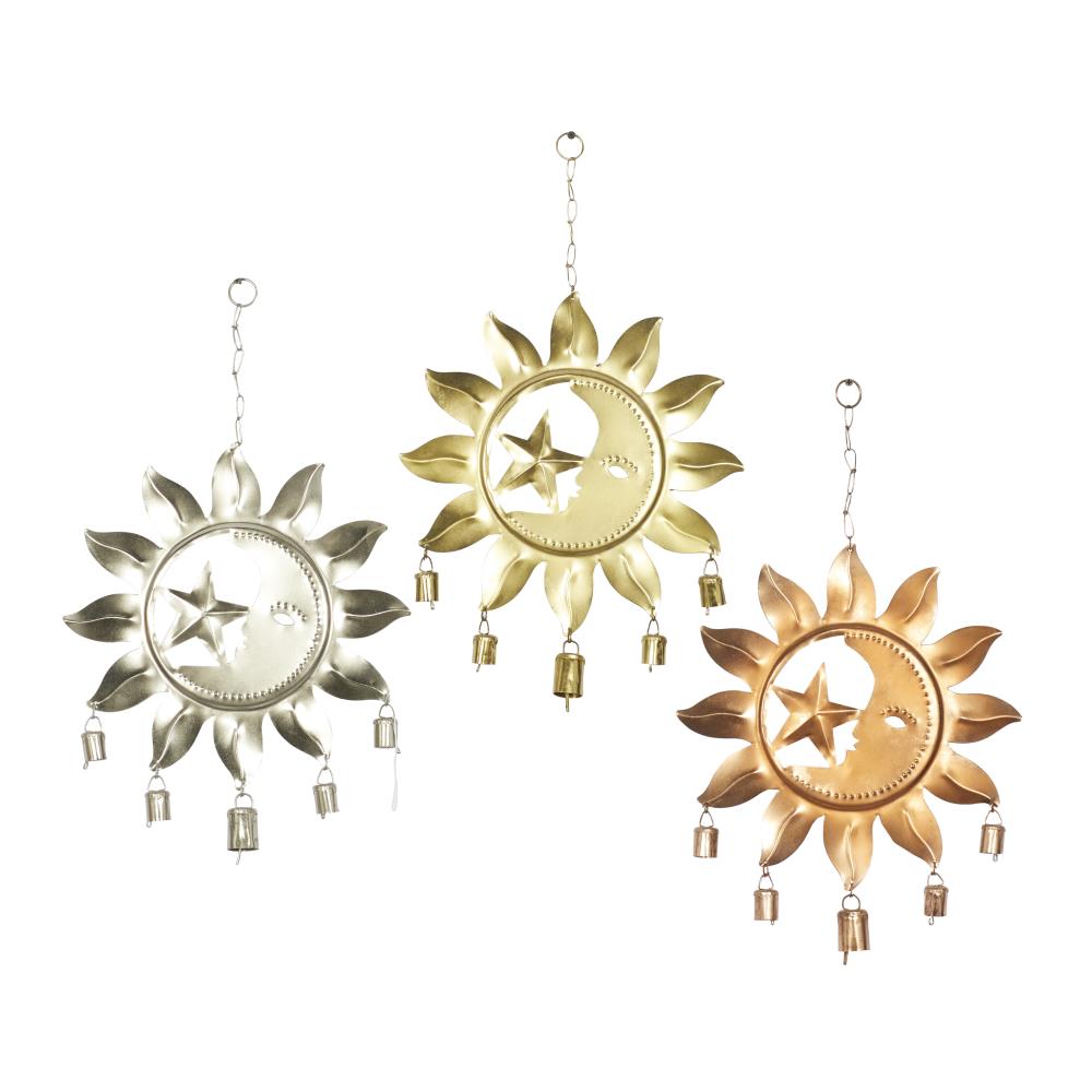 Grayson Lane 48052 22-in Multi Colored Sun and Moon with Bells Metal Sun Wind Chime
