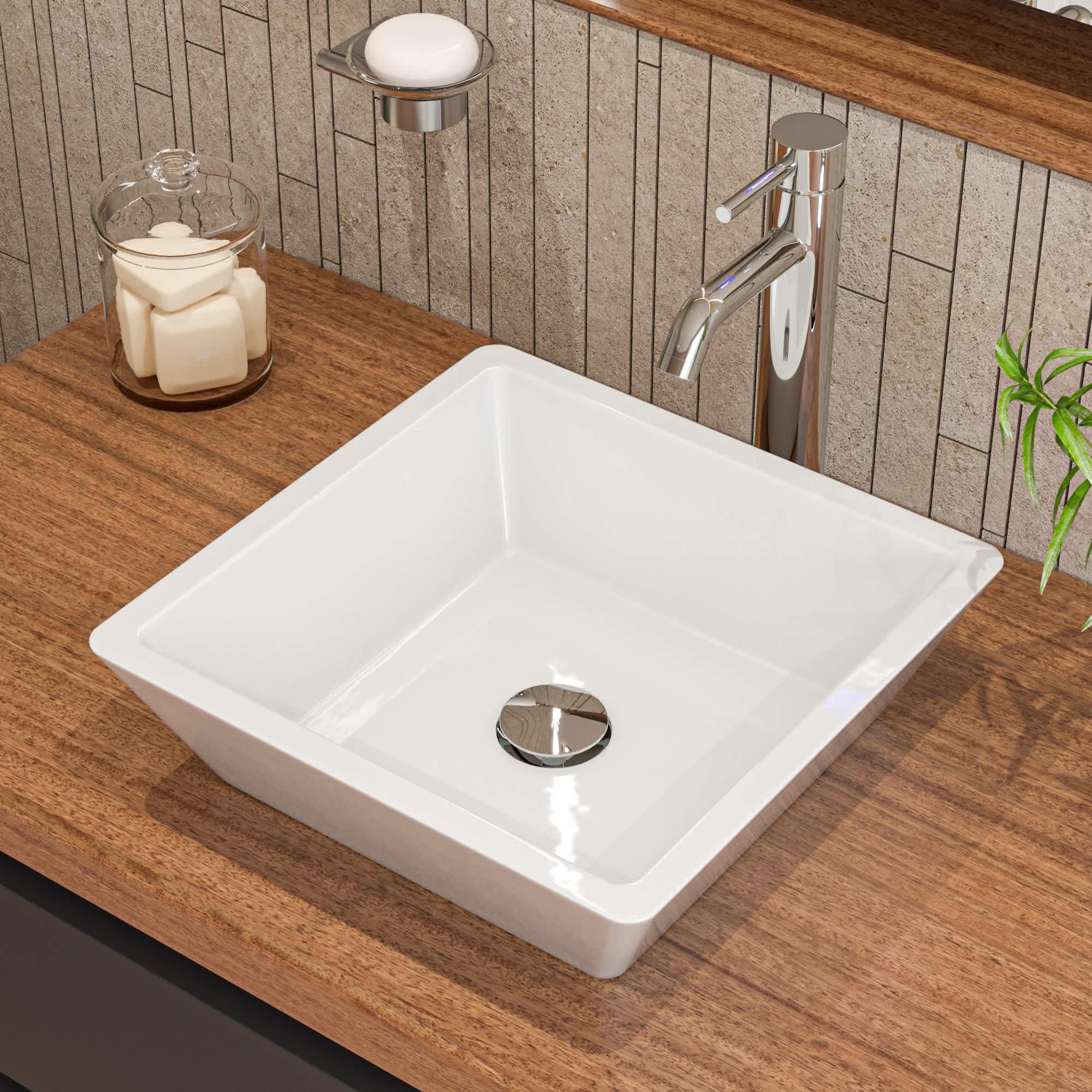 ALFI ABC912 ABC912 White 17-in Square Above Mount Ceramic Sink