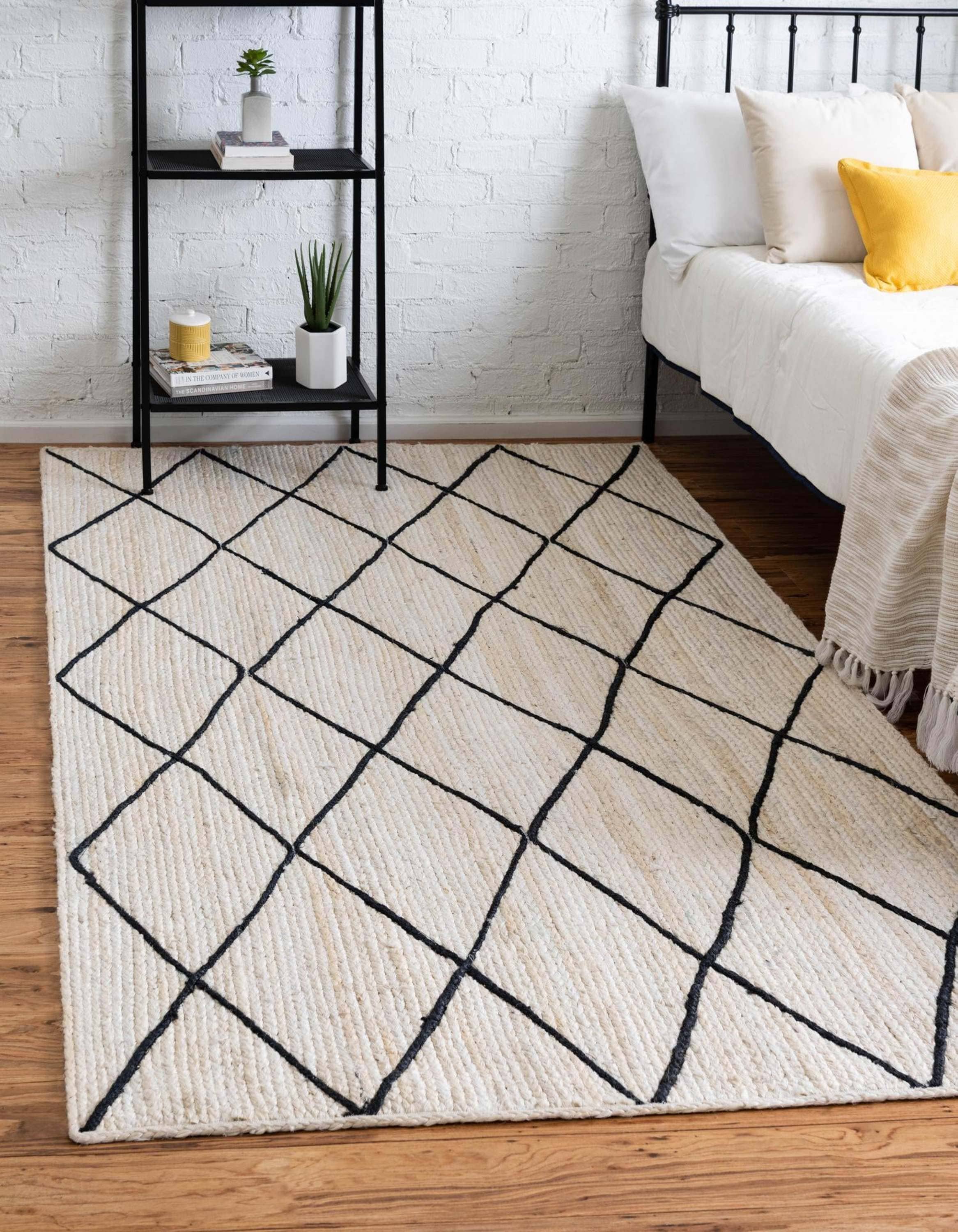 Unique Loom 3146875 Braided Jute 8 x 10 (ft) Braided Jute Ivory and Black Rectangular Indoor Solid Area rug